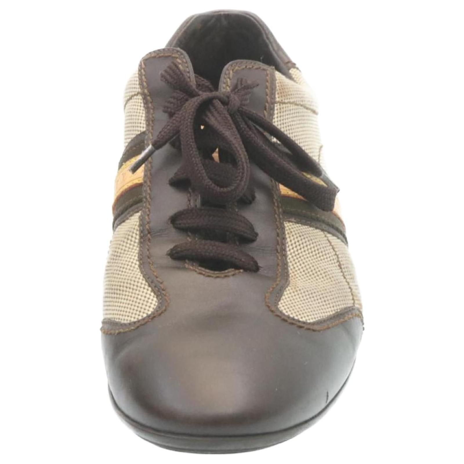 LOUIS VUITTON sneakers Leather nylon Brown LV Auth 28558 Cloth ref