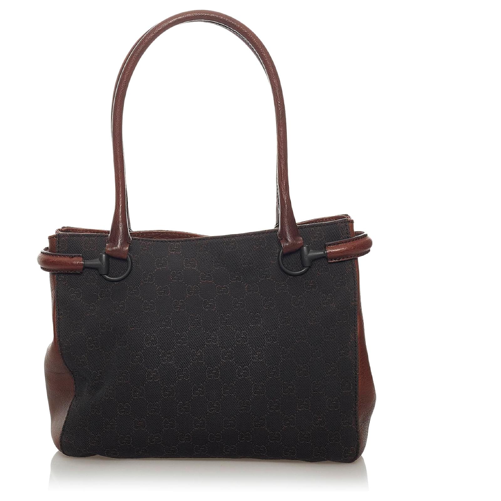 Gucci Black GG Canvas Horsebit Tote Bag Leather Cloth Ponystyle