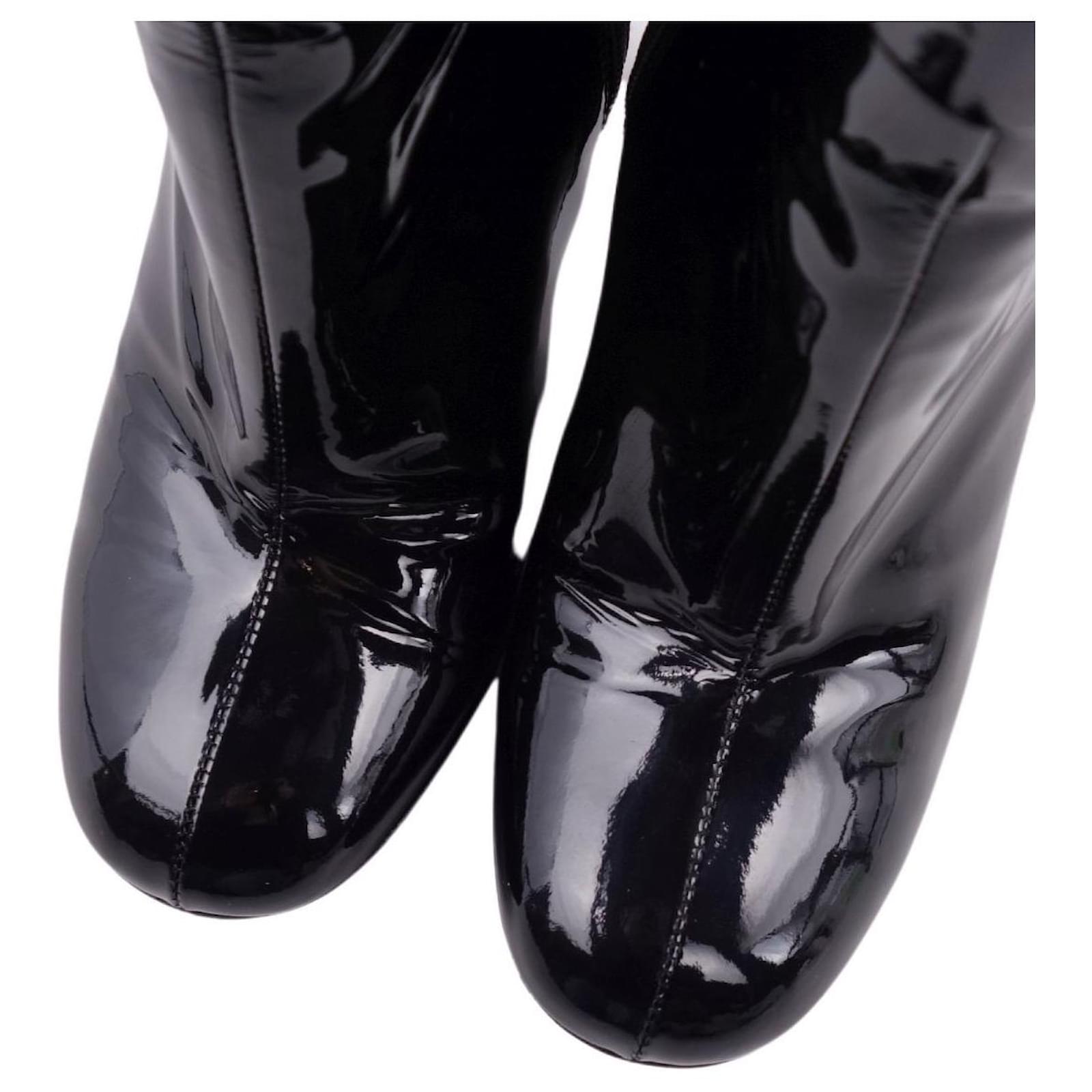 GUCCI Botas Charol Botas Cortas Lateral Cremallera Tacón Esmalte Zapatos  Mujer Negro Talla 36 (equivalente a 23 cm) ref.482915 - Joli Closet