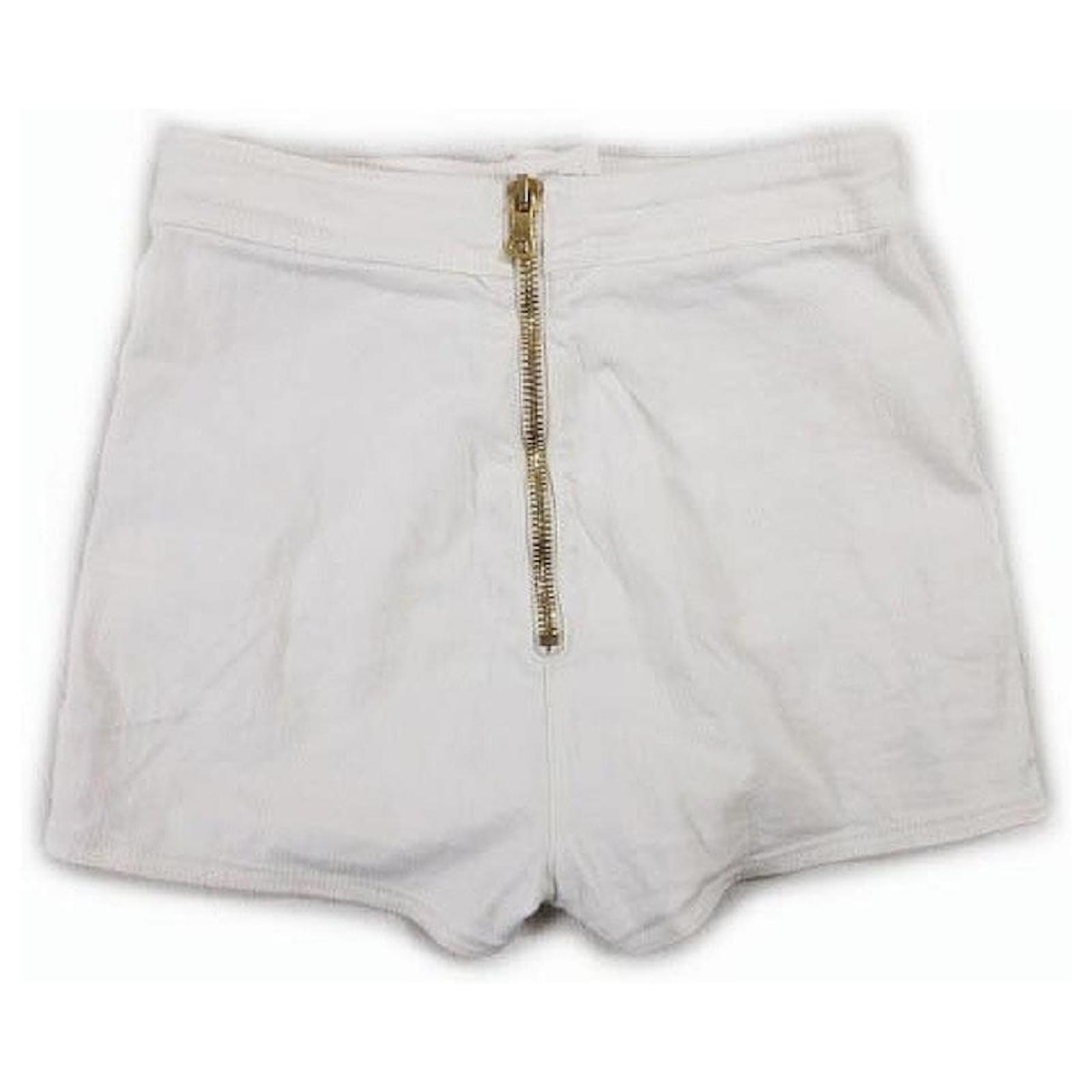 Used] BALMAIN Lion Button White Denim Pants Marine Shorts Gold