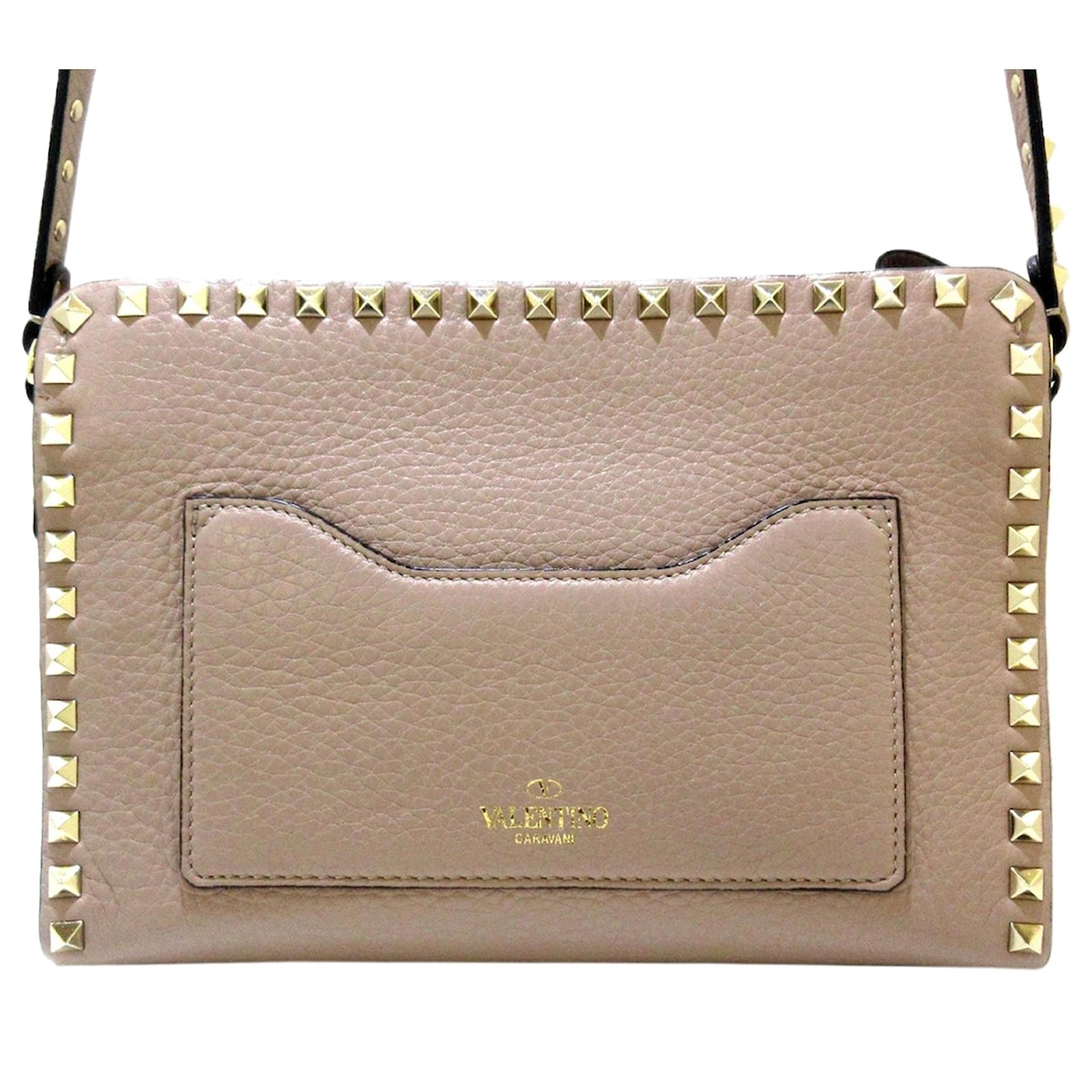 Valentino Brown Rockstud Leather Crossbody Bag Beige Ponystyle