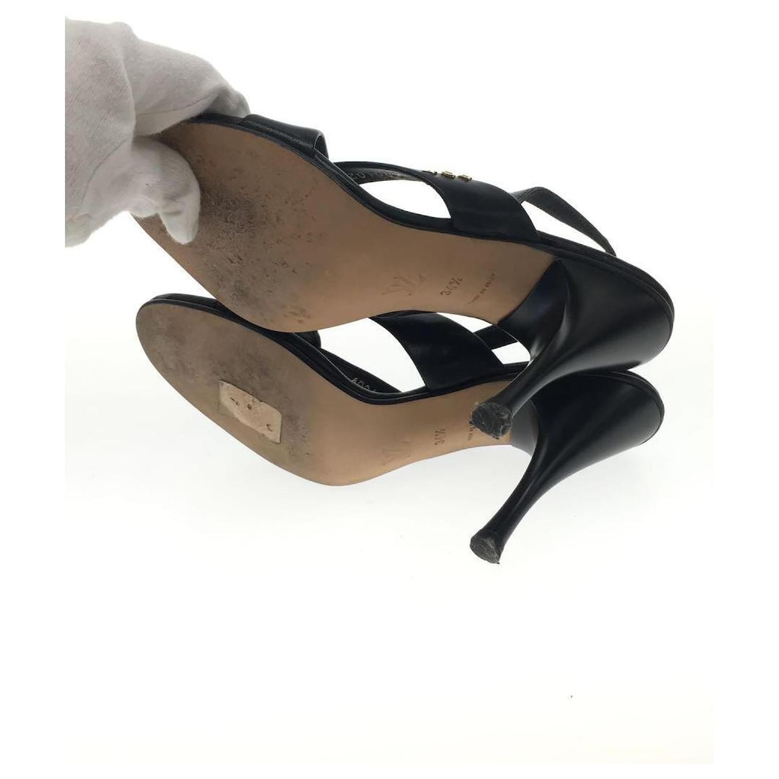 Louis Vuitton Womens Brown Leather Sandals Heel Shoes BlackSize 34.5/4.5