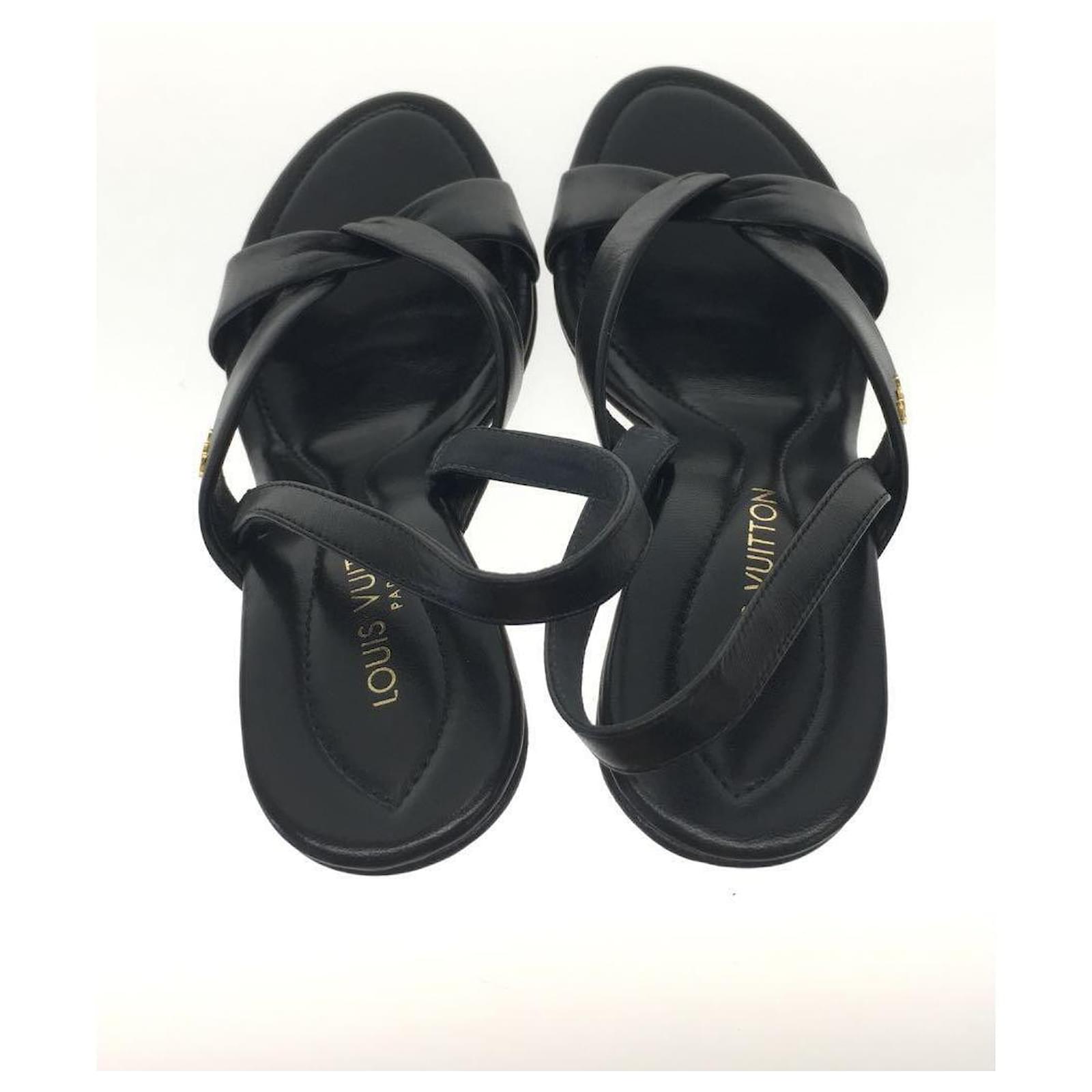 LOUIS VUITTON Sandals / 34.5 / Black / Leather / AR0102 / Heel