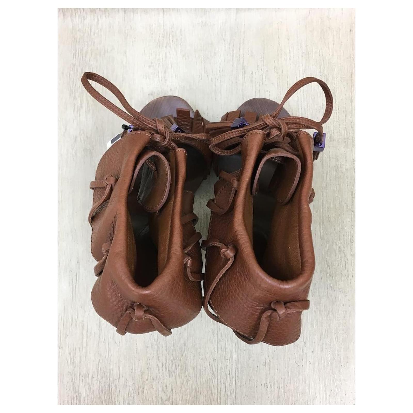 LOUIS VUITTON Wood sandals with fringe / 36 / BRW / leather / platform  Brown ref.483935 - Joli Closet