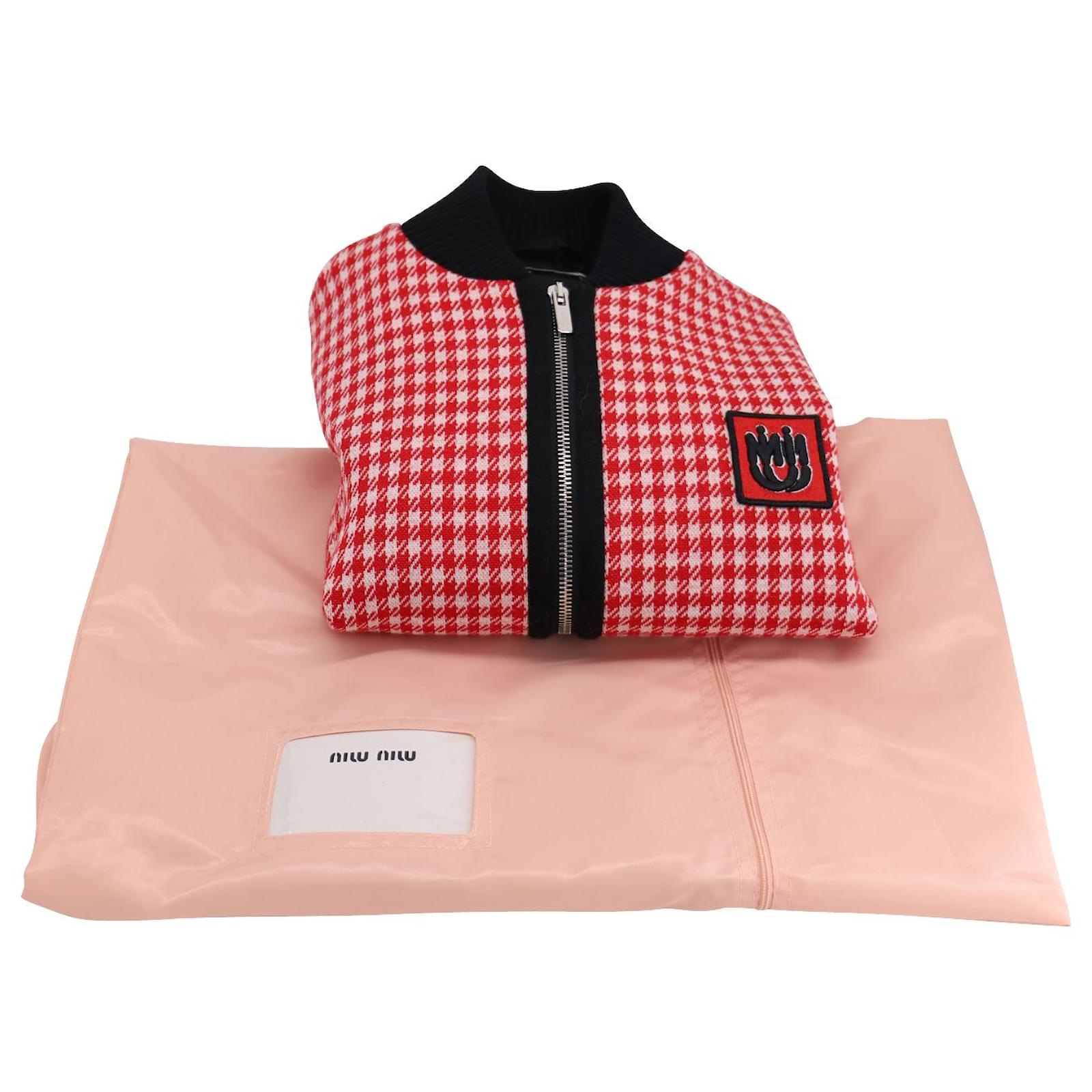 Miu Miu Gingham Check Jersey Jacket in Red Print Wool ref.484721
