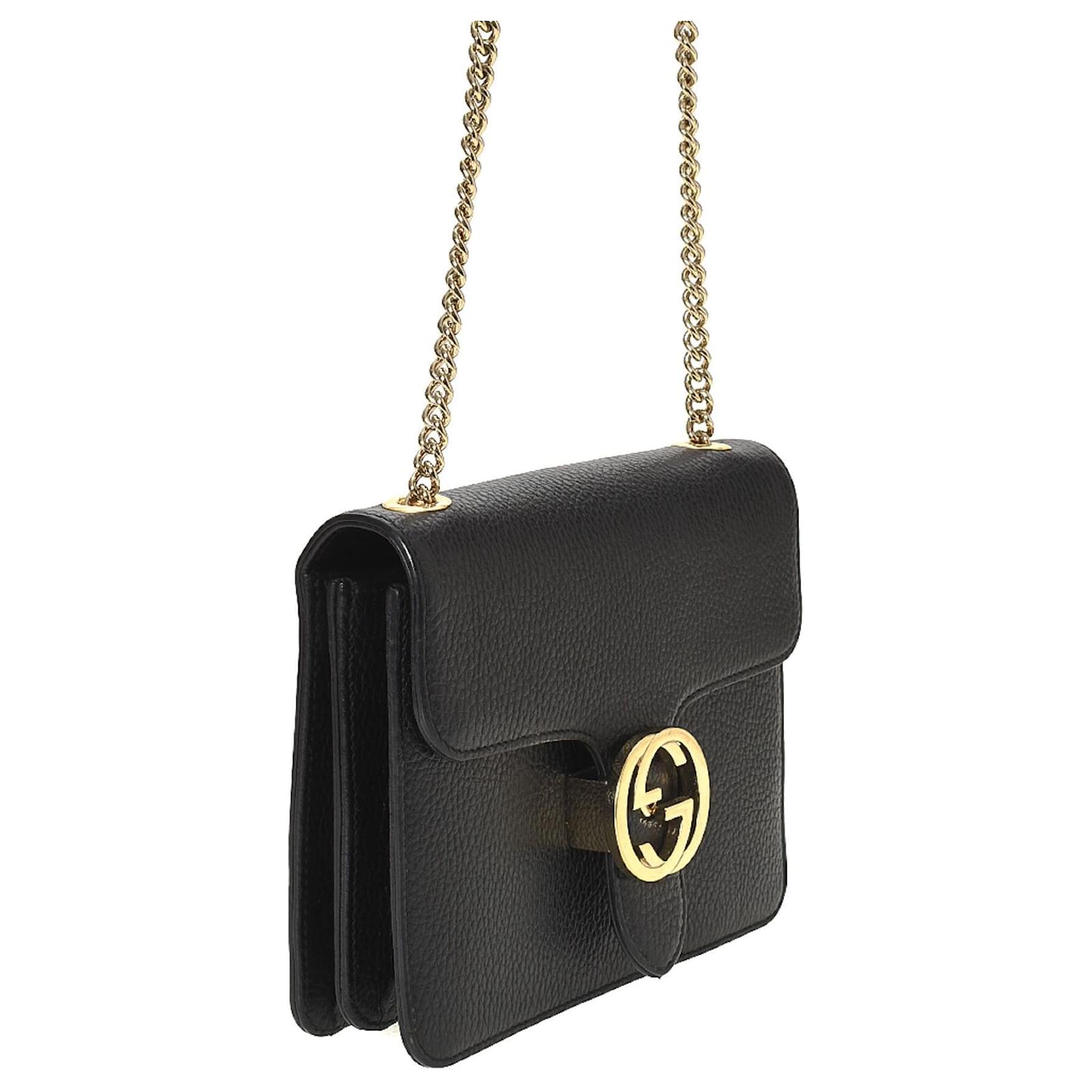 Gucci Interlocking GG Chain Shoulder Bag Black Leather ref.485262