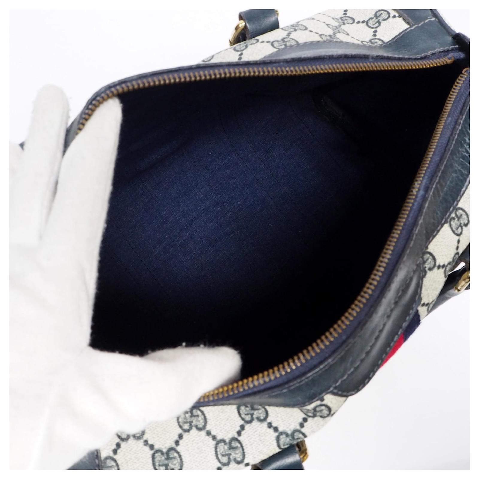 Used] Old Gucci Vintage Gucci Mini Boston Bag Handbag Barrel Bag Unisex  1970S 70'S Shelly Line GG Pattern PVC / Leather Gold Metal Fittings Navy /  White Navy blue ref.485509 - Joli Closet