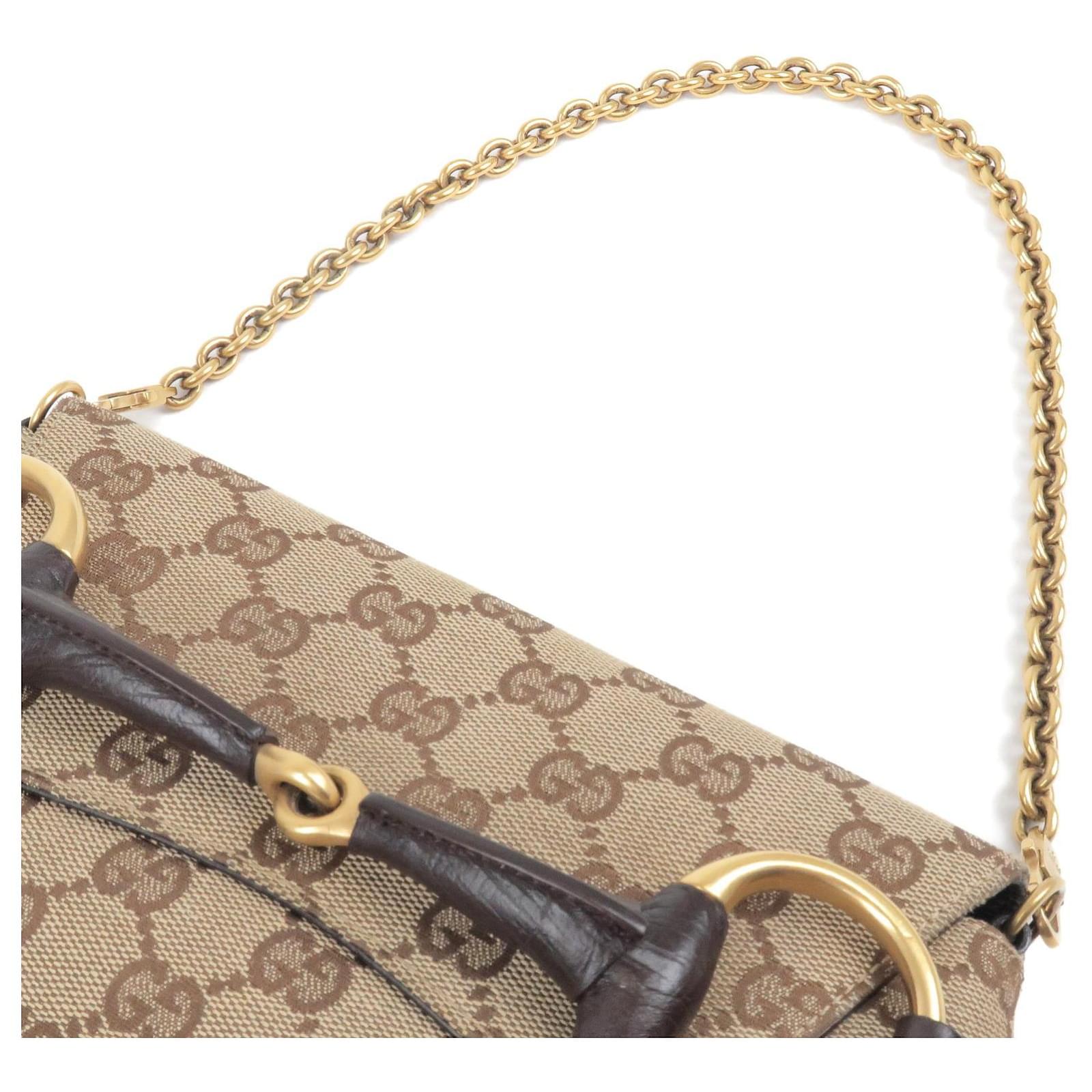 Gucci Horsebit Chain Medium Shoulder Bag, Brown, GG Canvas