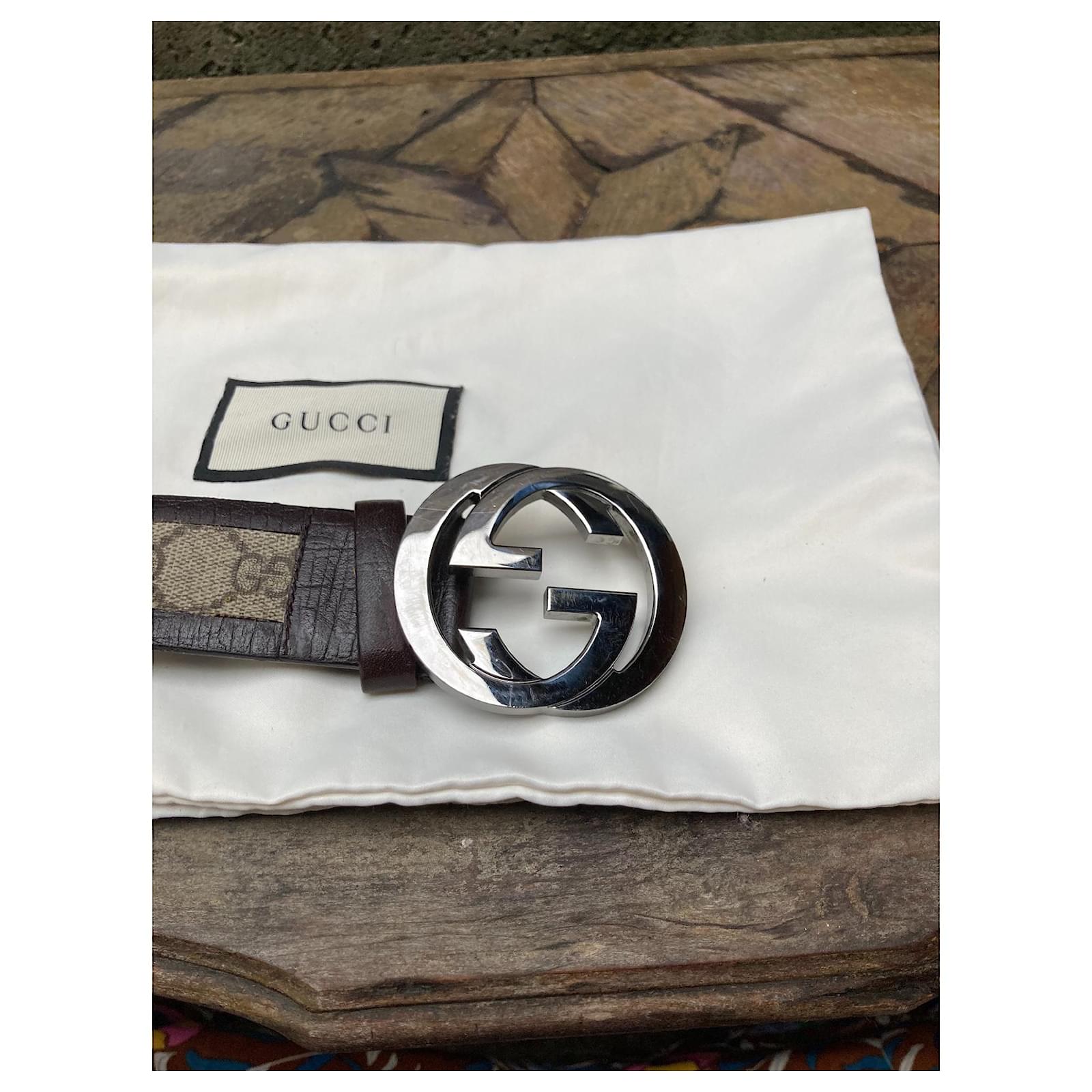 Cintura Gucci con fibbia ad incastro Marrone chiaro Marrone scuro Pelle  Tela ref.487177 - Joli Closet