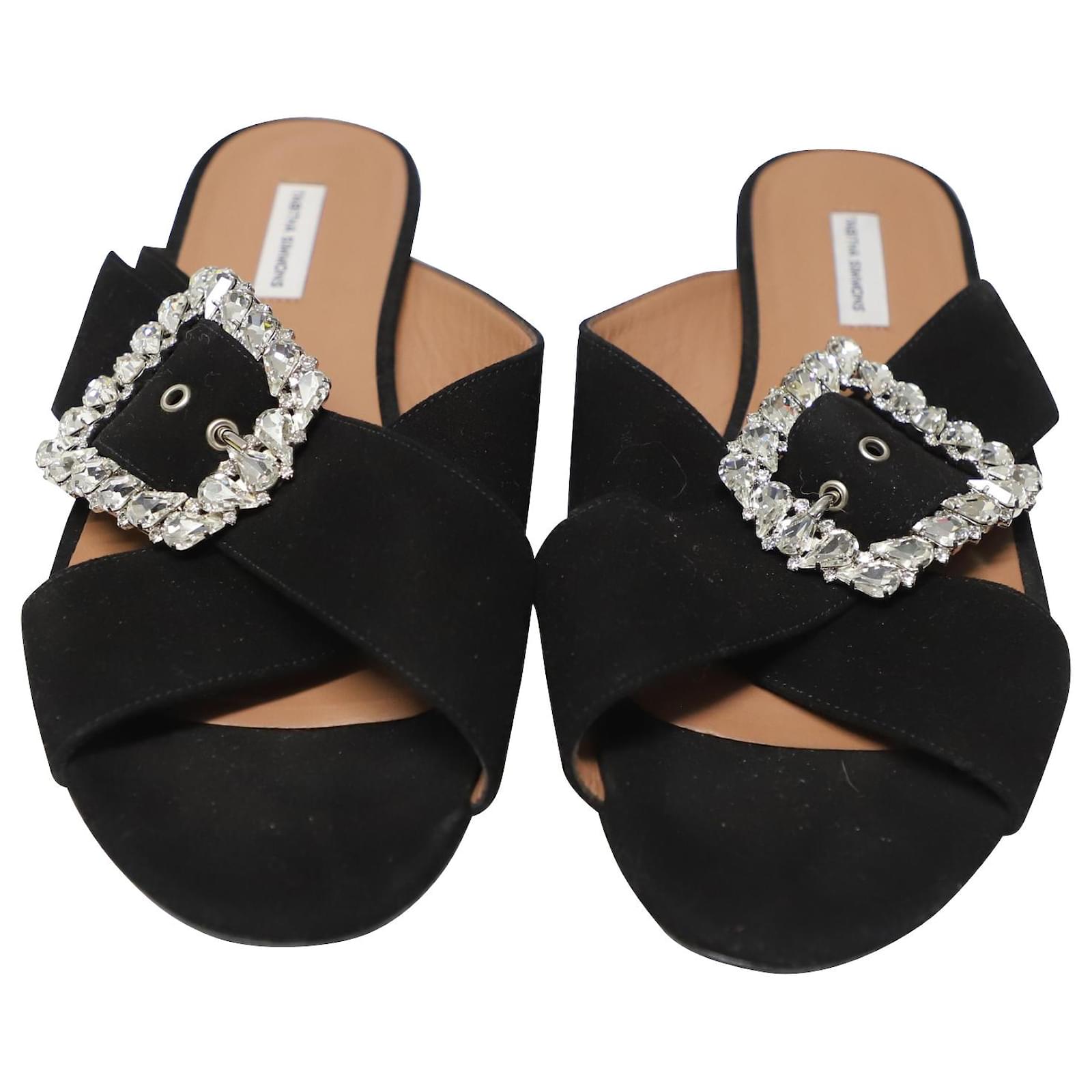 Tabitha Simmons Leni Flat Sandals in Black Suede ref.487246 - Joli Closet