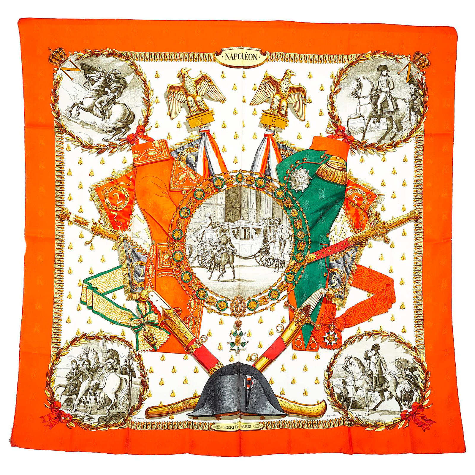 Hermès Hermes Orange Napoleon Printed Silk Scarf (Sold) - Joli Closet