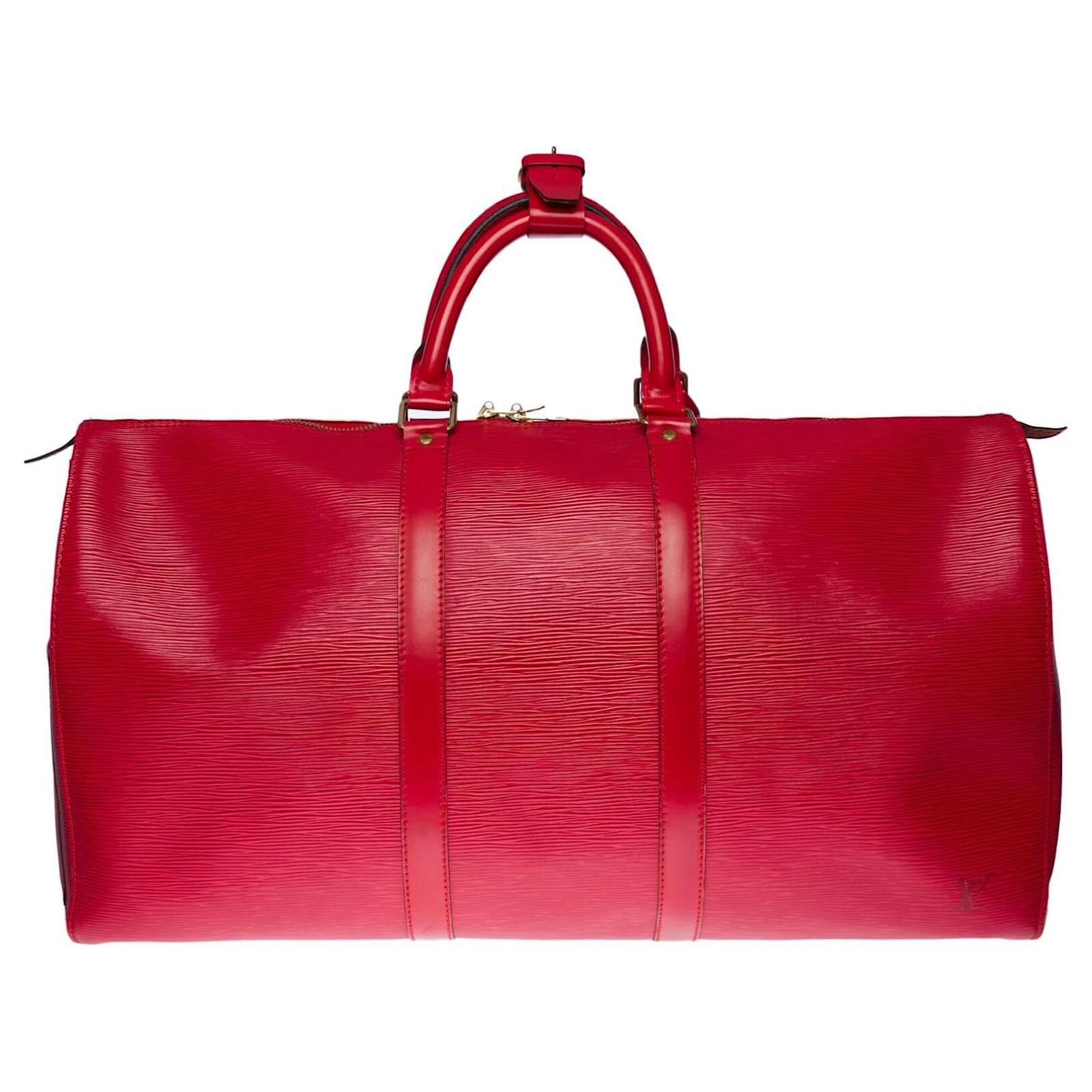 Louis Vuitton keepall 50 Red Dark brown Leather Cloth ref.214995 - Joli  Closet