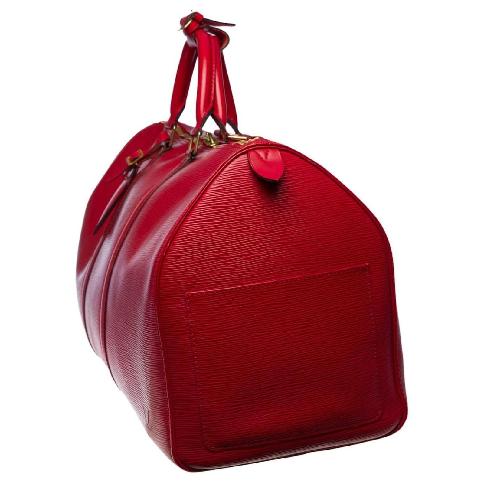 NEW LOUIS VUITTON KEEPALL TRAVEL BAG 50 RED LEATHER MONOGRAM CROSSBODY BAG  Brown Cloth ref.535139 - Joli Closet