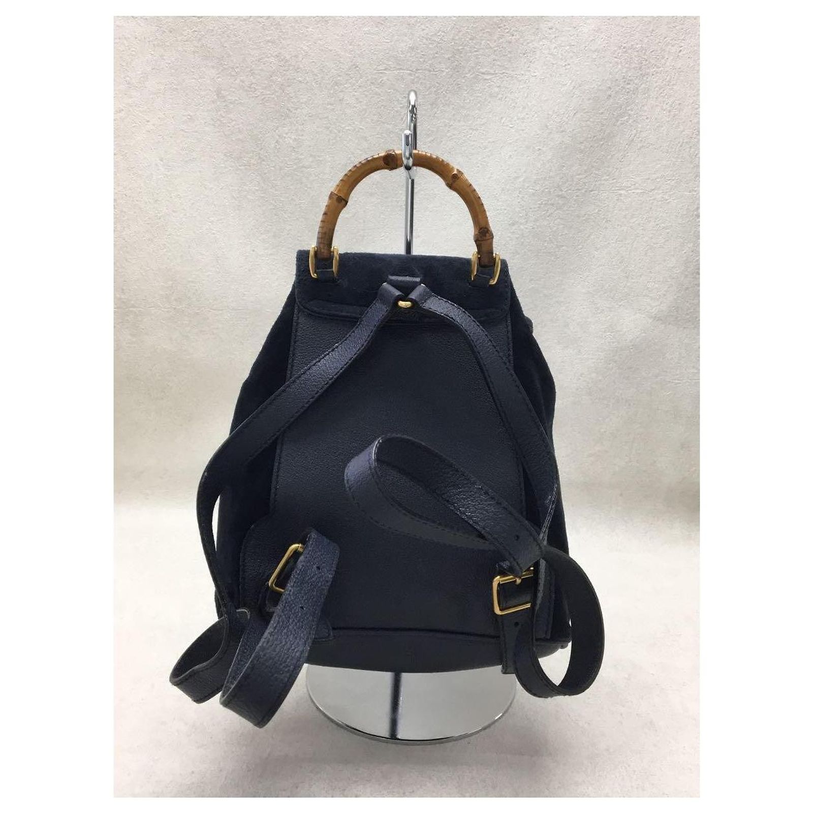 Gucci Navy Blue Vintage Backpack with Bamboo Handle Vintage Gucci bamboo mini backpack- dark navy – Urban  main image 2