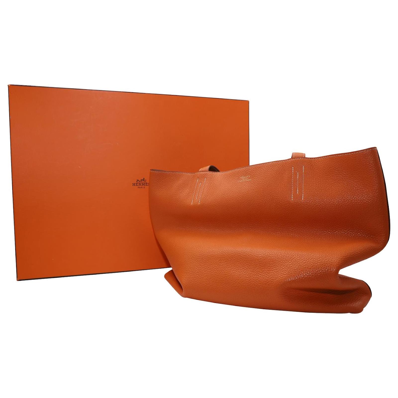 Double sens Hermès lined Sens Reversible Touch Bag in Brown and Orange  Clemence Leather ref.490154 - Joli Closet