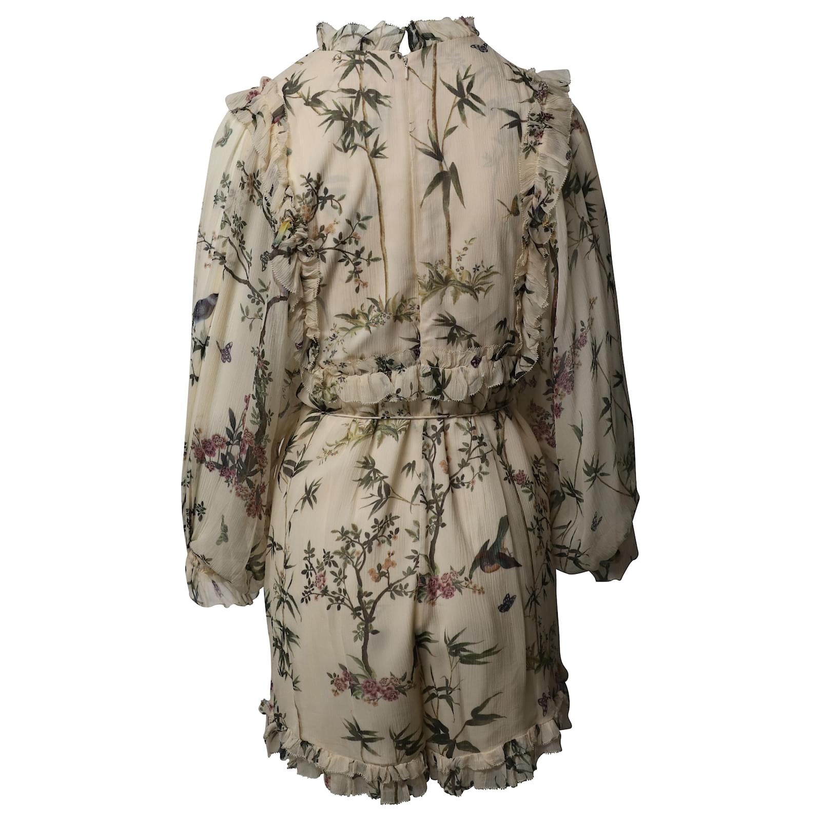 Zimmermann Maples Frill Floral Romper in Cream Silk ref.490186