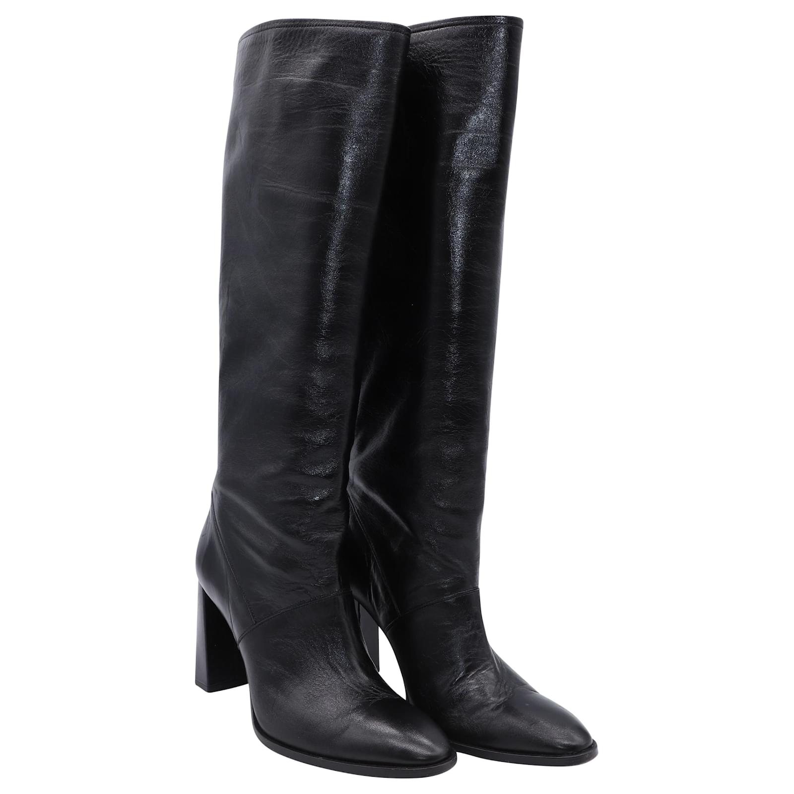 By Far Camilla Knee High Boots in Black Cowhide Leather