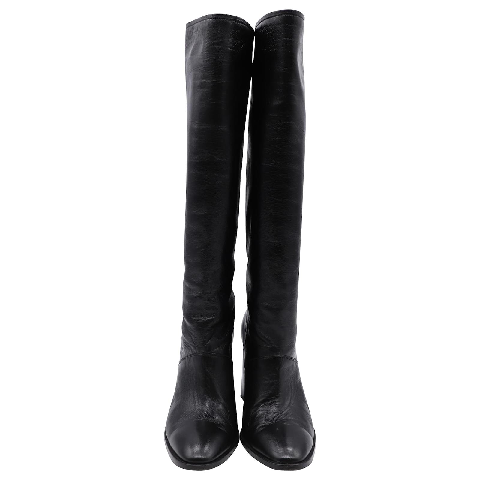 By Far Camilla Knee High Boots in Black Cowhide Leather