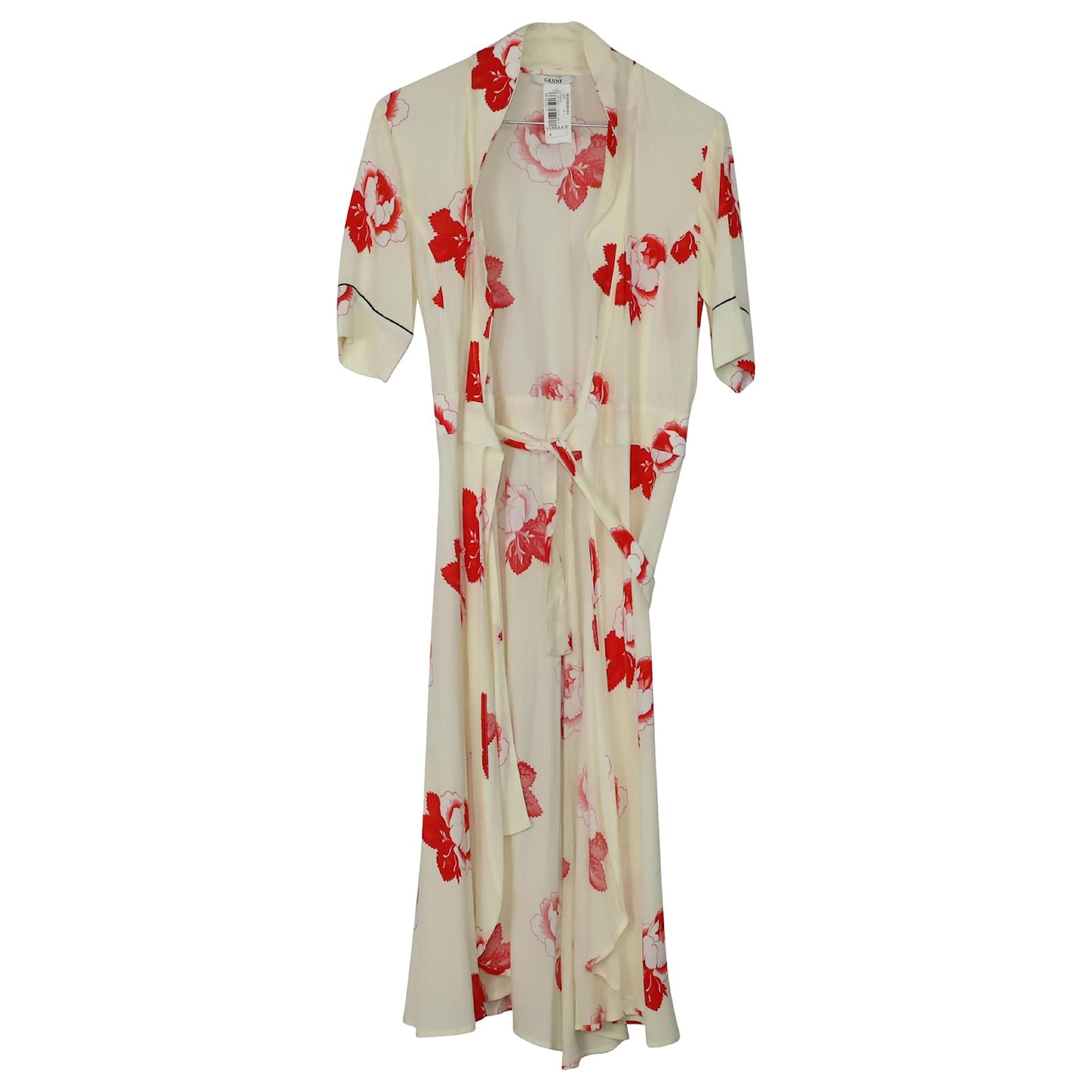 Ganni Harley Crepe Wrap Dress in Vanilla White Viscose ref.490225 ...