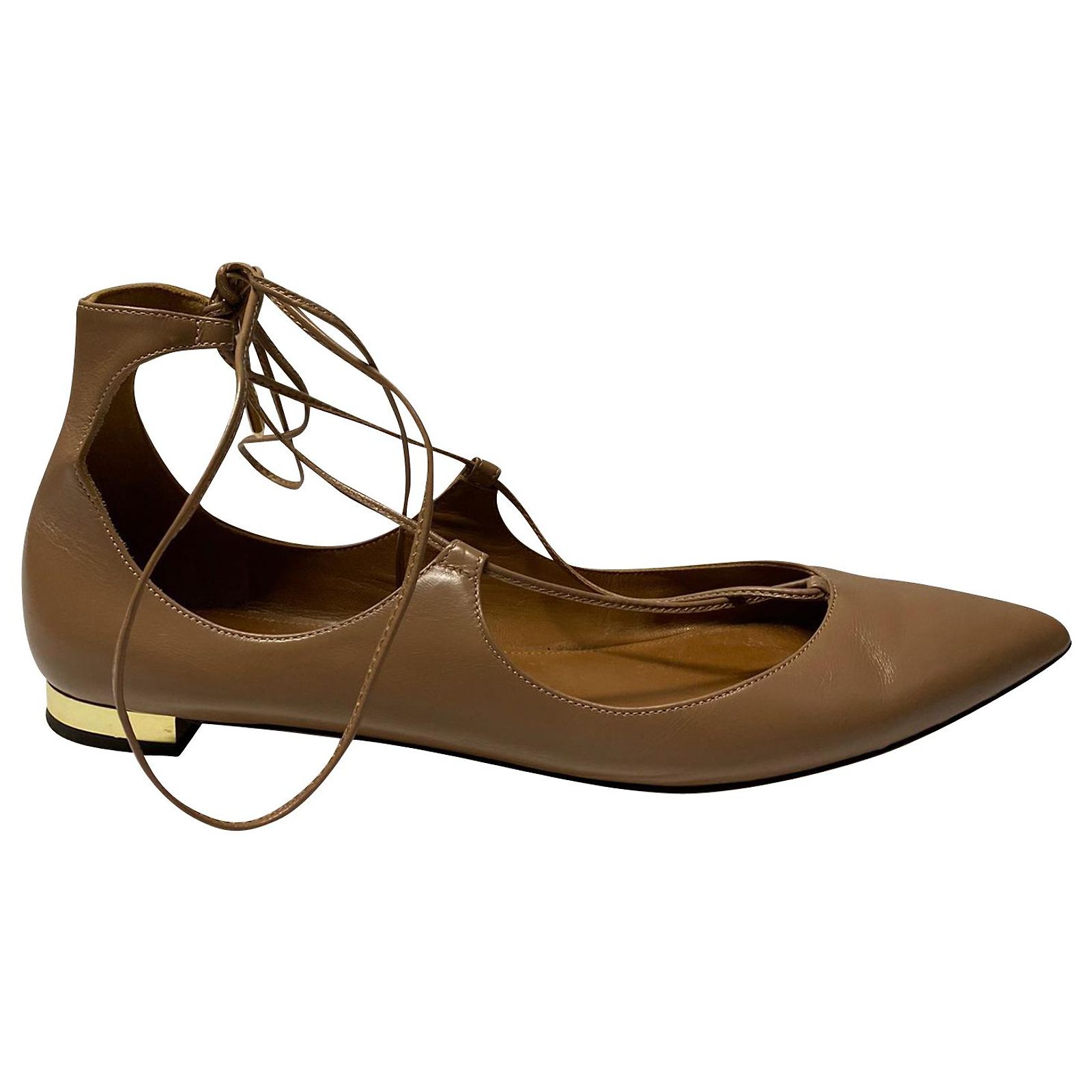 Ballerines Aquazzura Christy - Daim Dark Beige - Pointure 38.5 - Occasion