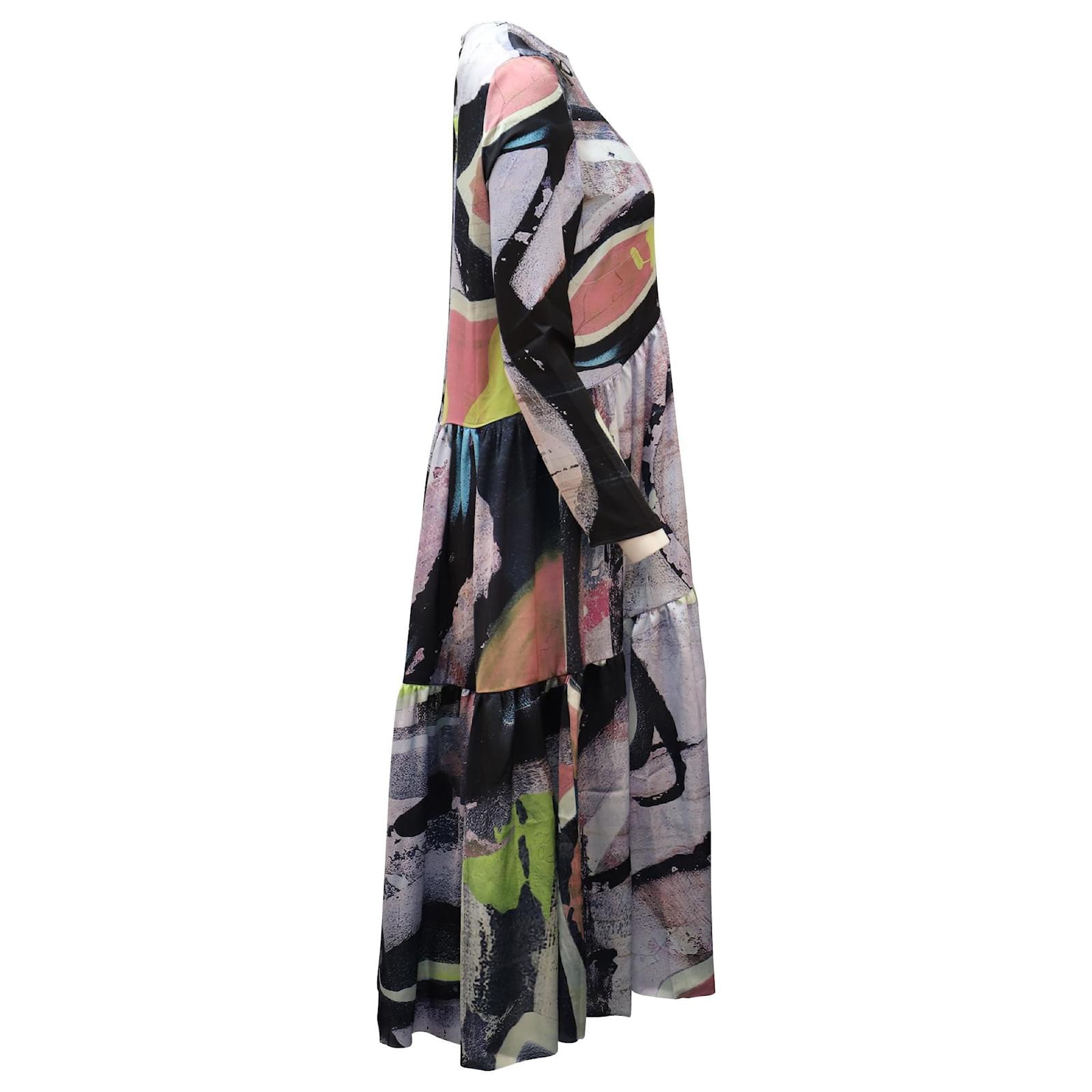 Marques Almeida Panel Amalgam Print Midi Dress in Multicolor Silk ...