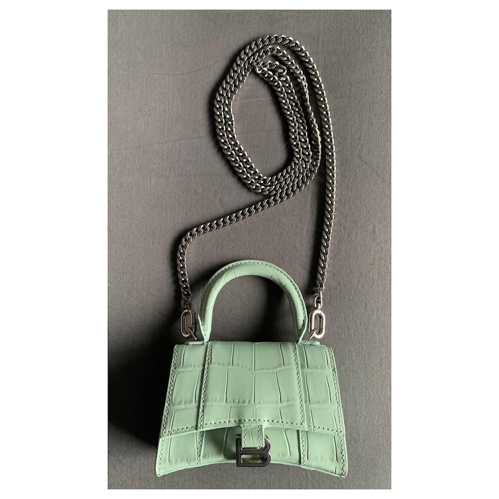 Balenciaga Hourglass Nano Crocodileembossed Leather Top Handle Bag in  Green  Lyst