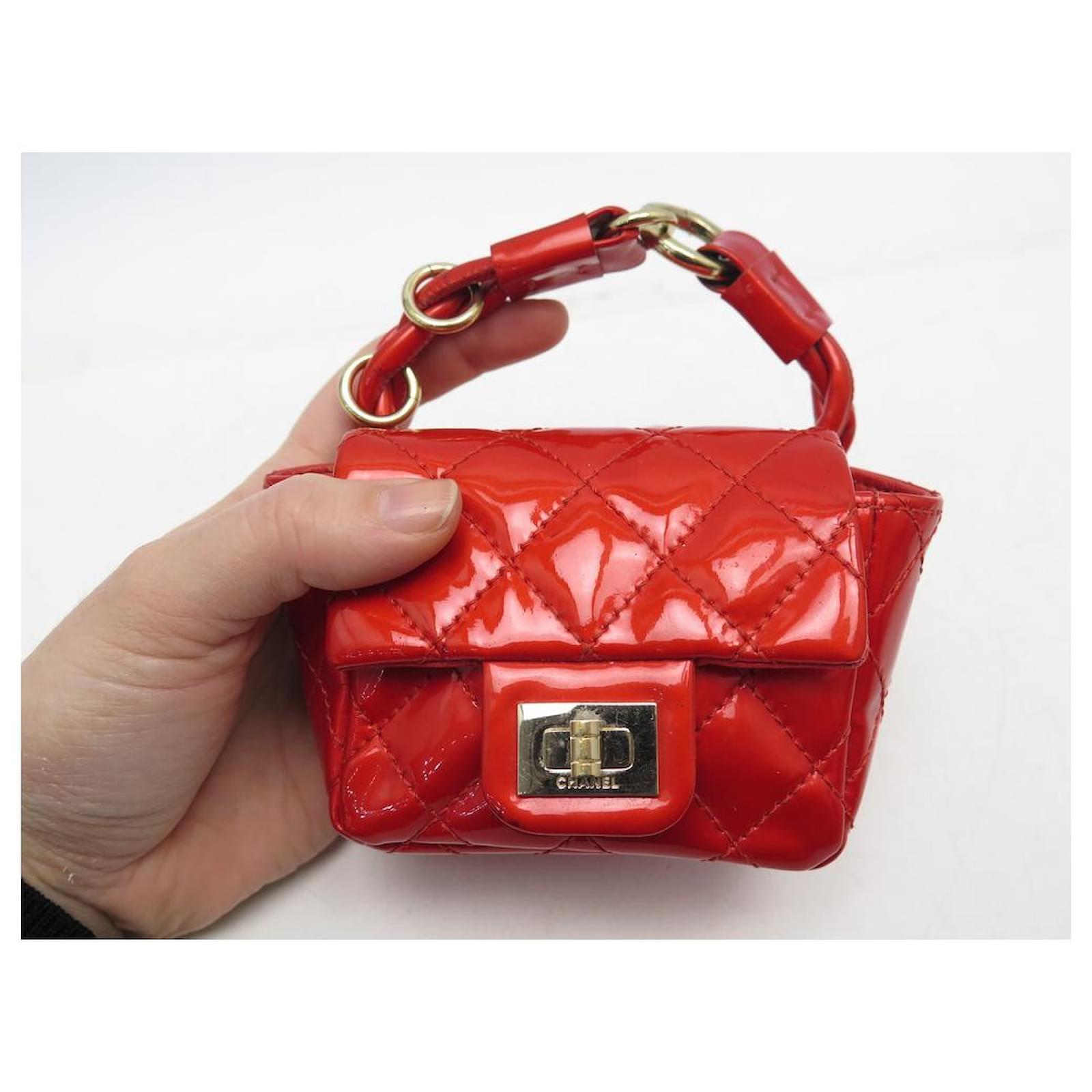 CHANEL MICRO ANKLE BAG  RED PATENT QUILTED LEATHER ANKLET BAG Patent  leather  - Joli Closet