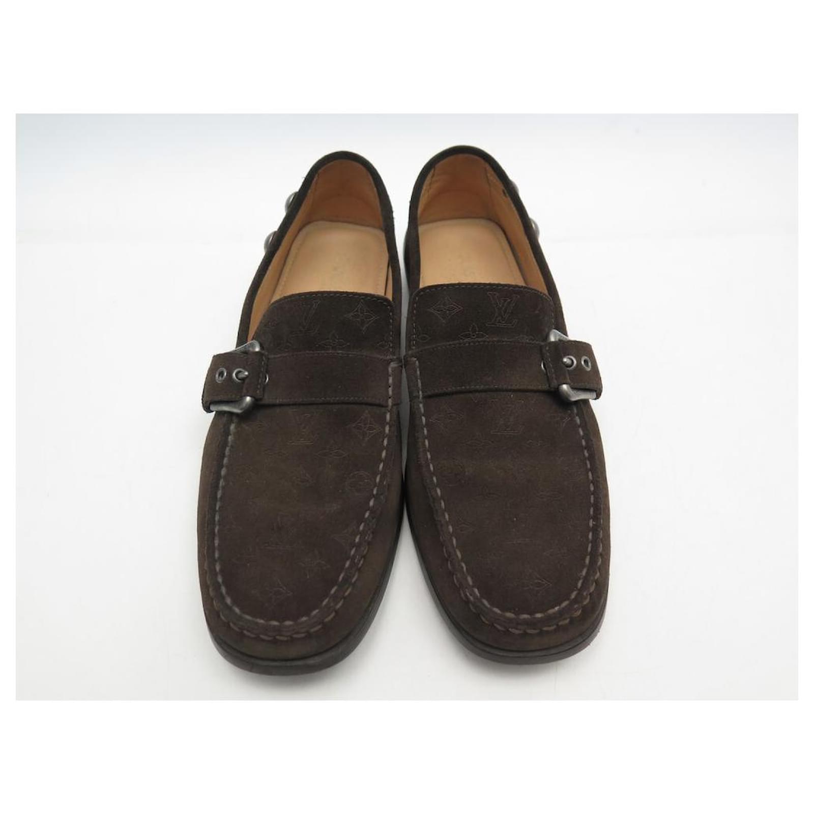 LOUIS VUITTON SHOES LOAFERS WITH BUCKLE 8 42 SUEDE MONOGRAM