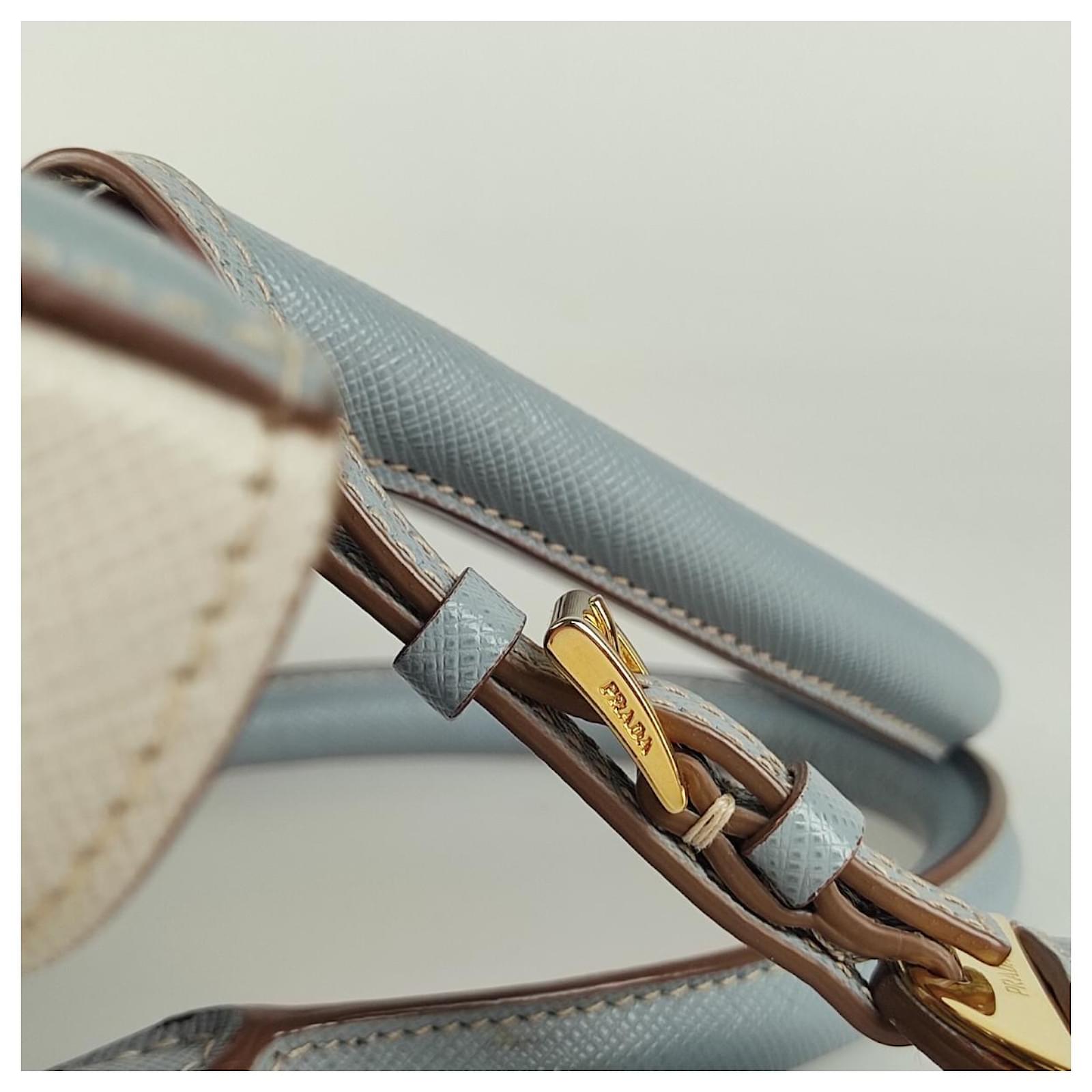 Prada two-tone Saffiano bag White Light blue Leather ref.492386 - Joli  Closet