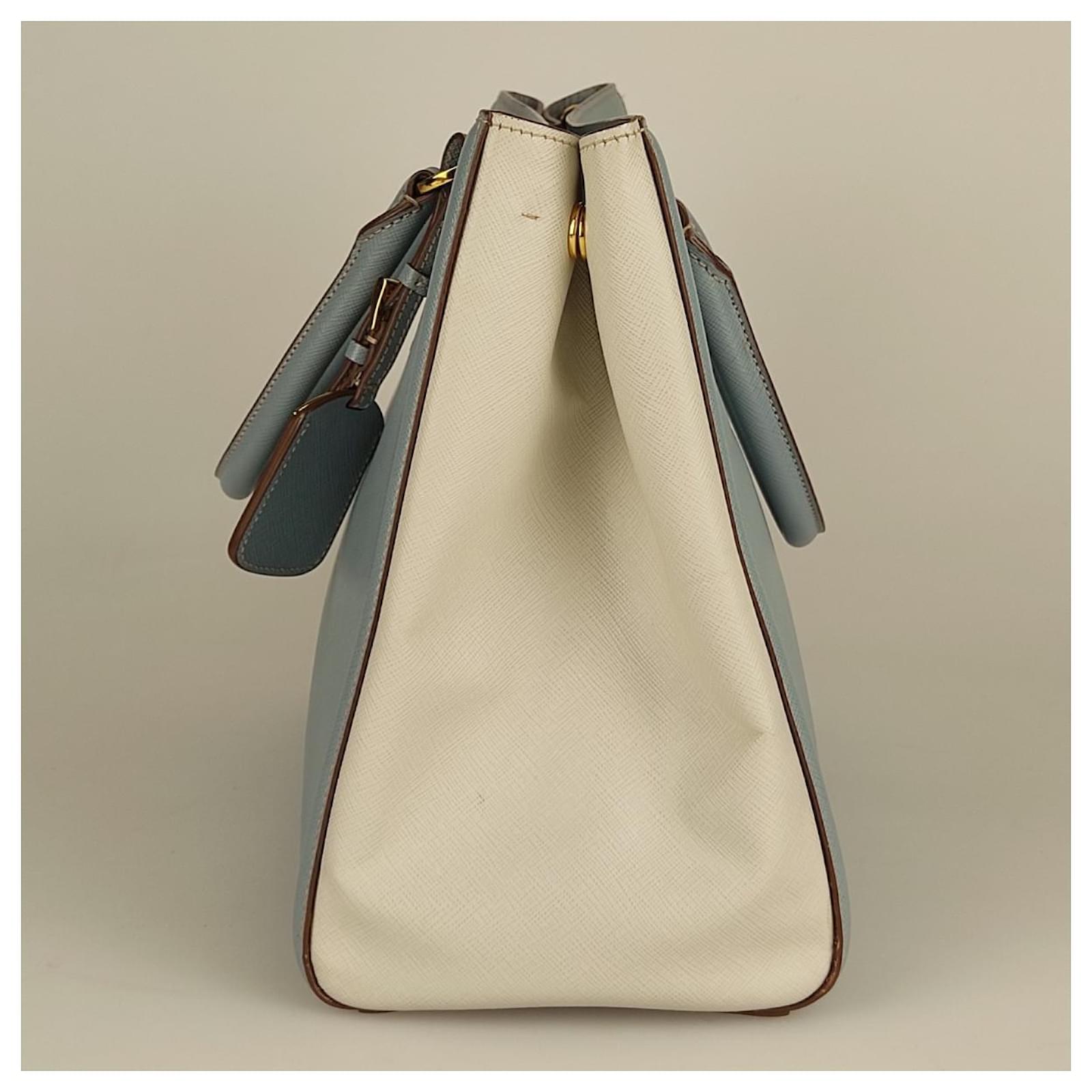 Prada two-tone Saffiano bag White Light blue Leather ref.492386 - Joli  Closet