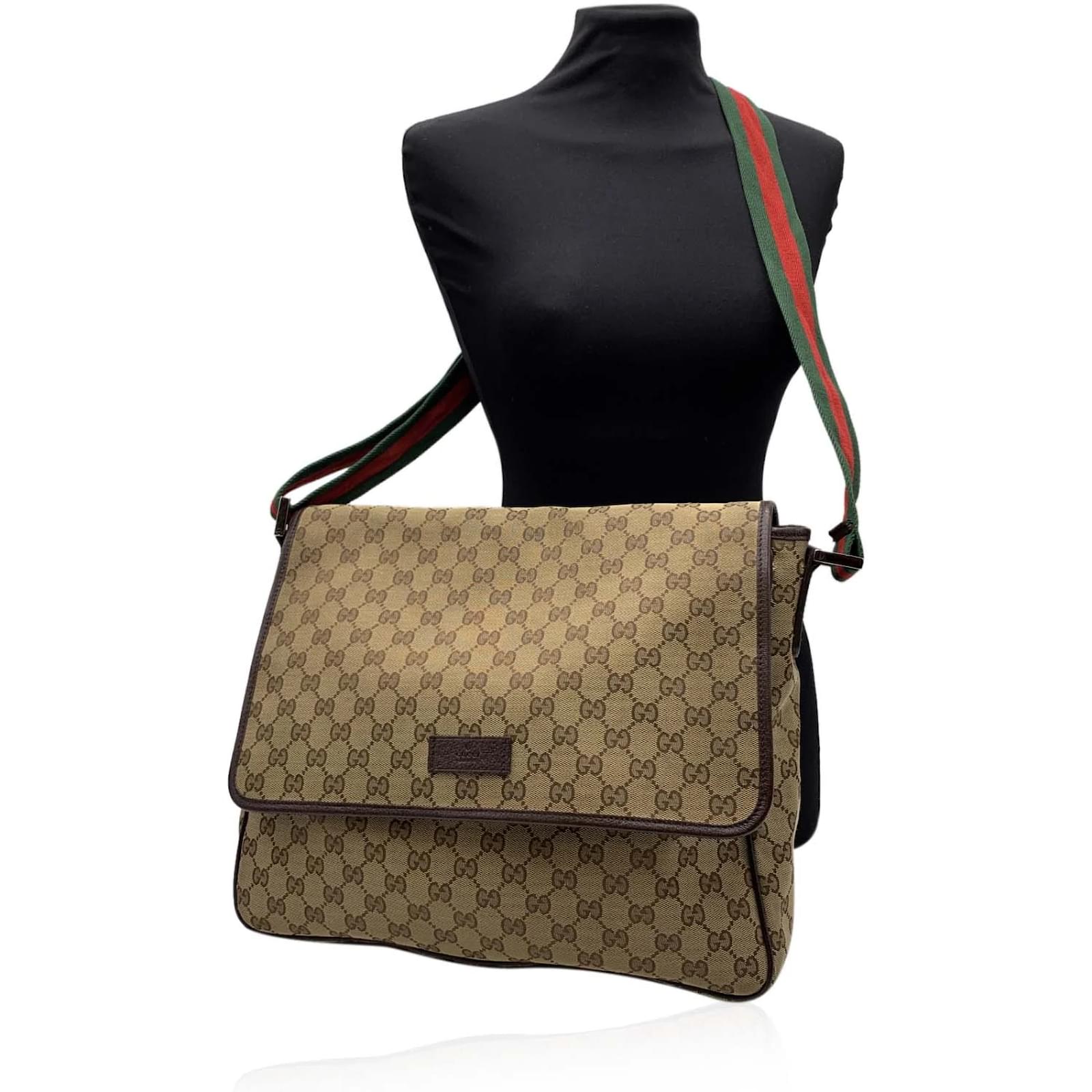 Gucci Beige Monogram Canvas Large Messenger Bag with Web Strap