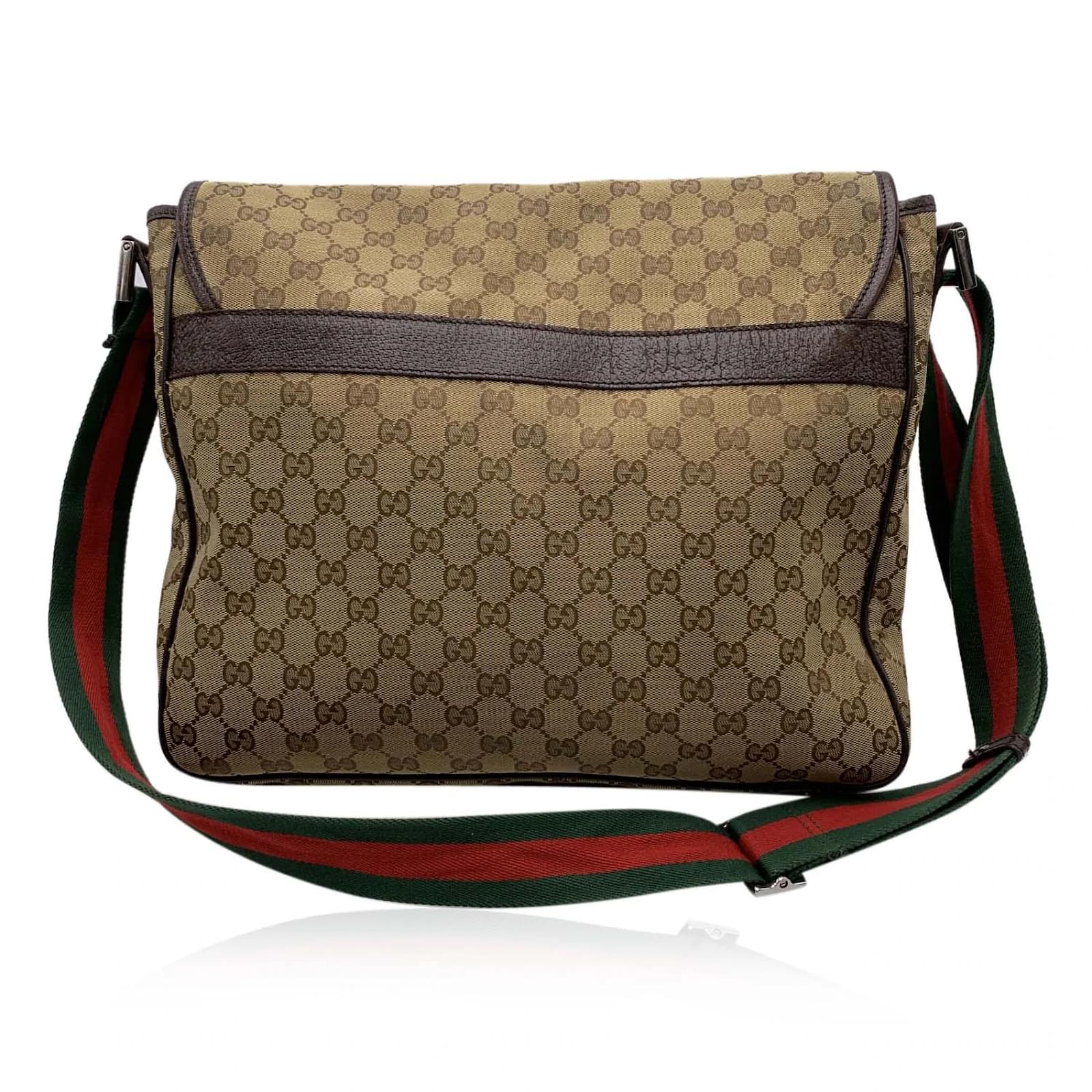 Gucci Beige Monogram Canvas Large Messenger Bag with Web Strap