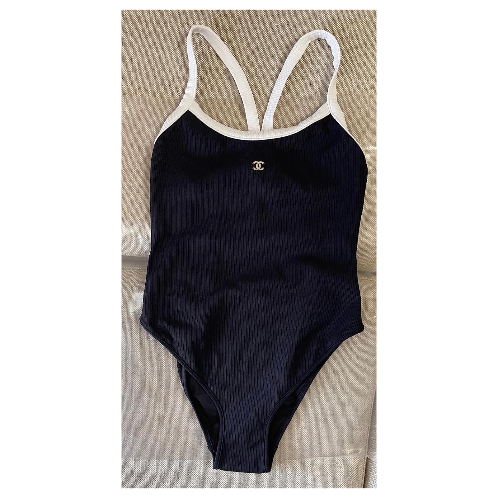 Runway Black/White Ribbed Stretch Jersey One-Piece Swimsuit