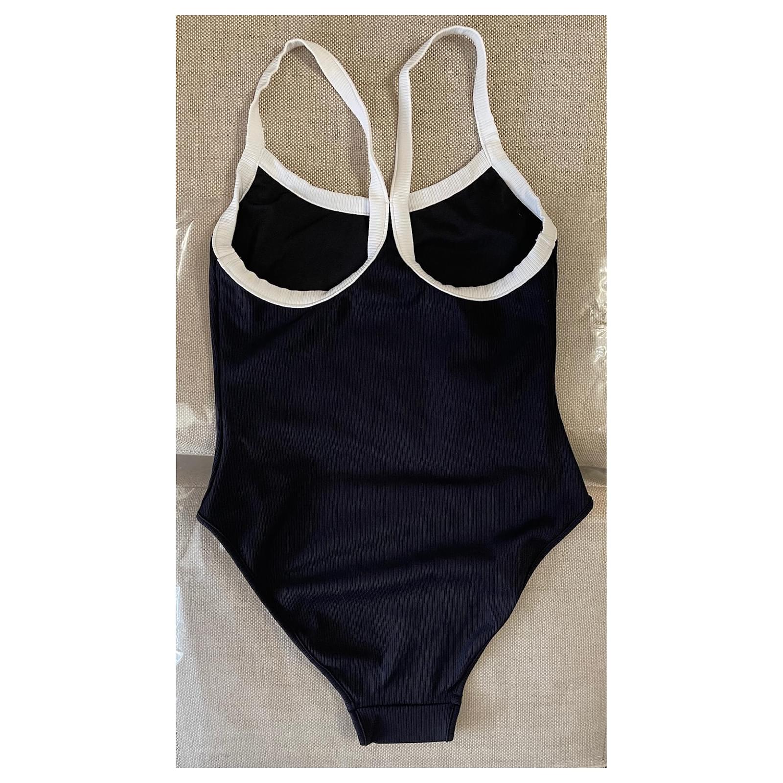 Chanel Runway Black/White Ribbed Stretch Jersey One-Piece Swimsuit