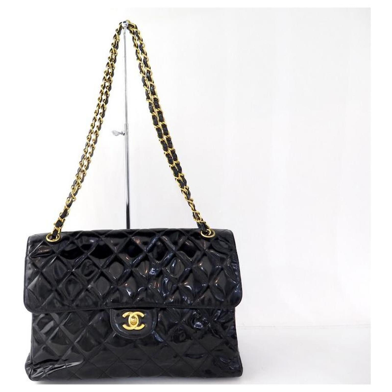RARE CHANEL TIMELESS JUMBO lined-SIDED HANDBAG BLACK QUILTED LEATHER BAG  Patent leather ref.496697 - Joli Closet