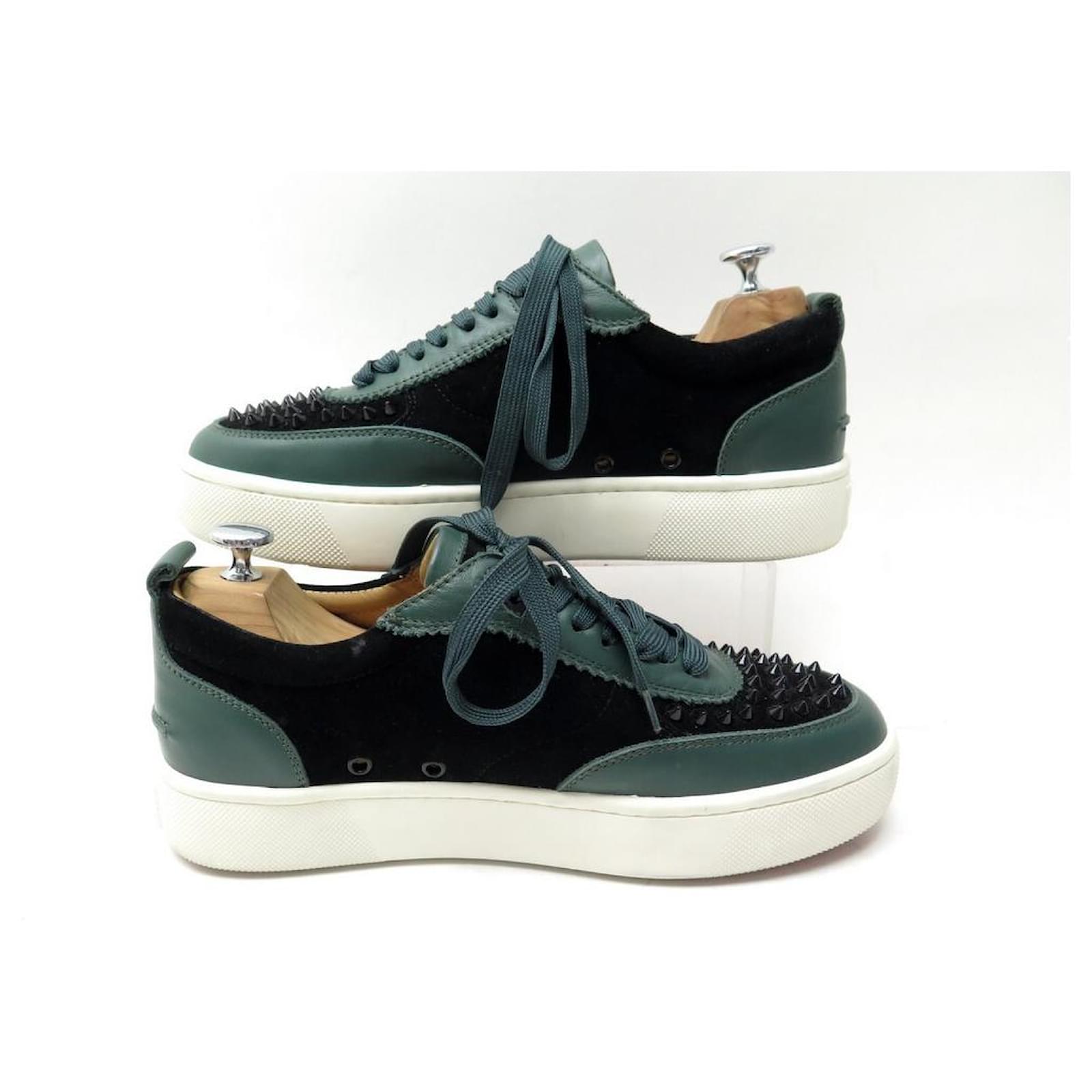 CHRISTIAN LOUBOUTIN SHOES SNEAKER SPIKES 43 LEATHER AND SUEDE GREEN SHOES  ref.496717 - Joli Closet