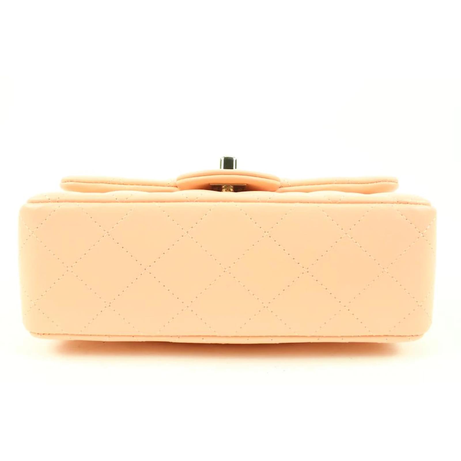 Chanel 22c Light Orange Quilted Lamb Rectangular Mini Classic Flap