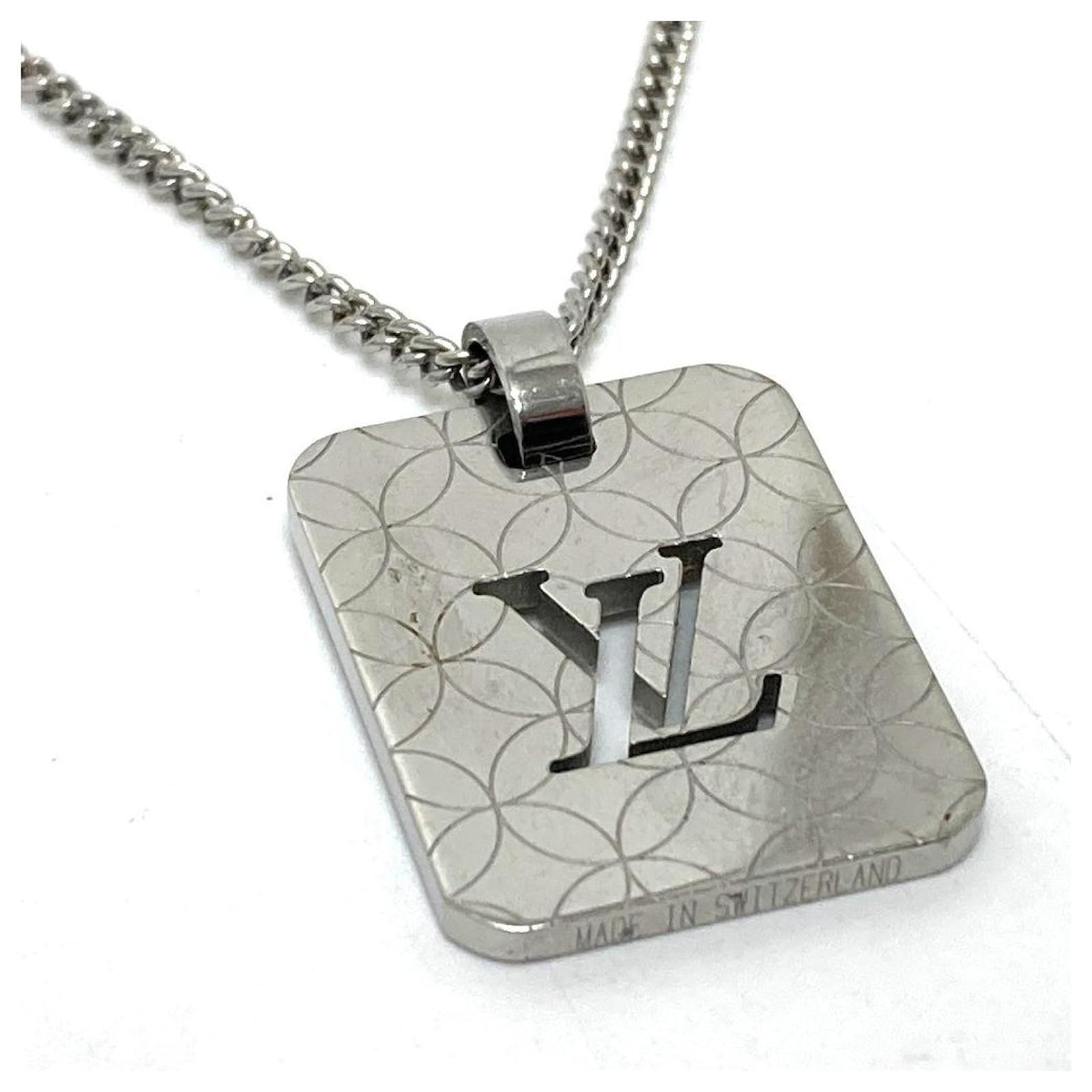 Louis Vuitton Dog Tag Necklace Pendant Champs-Elysees Silver Metal