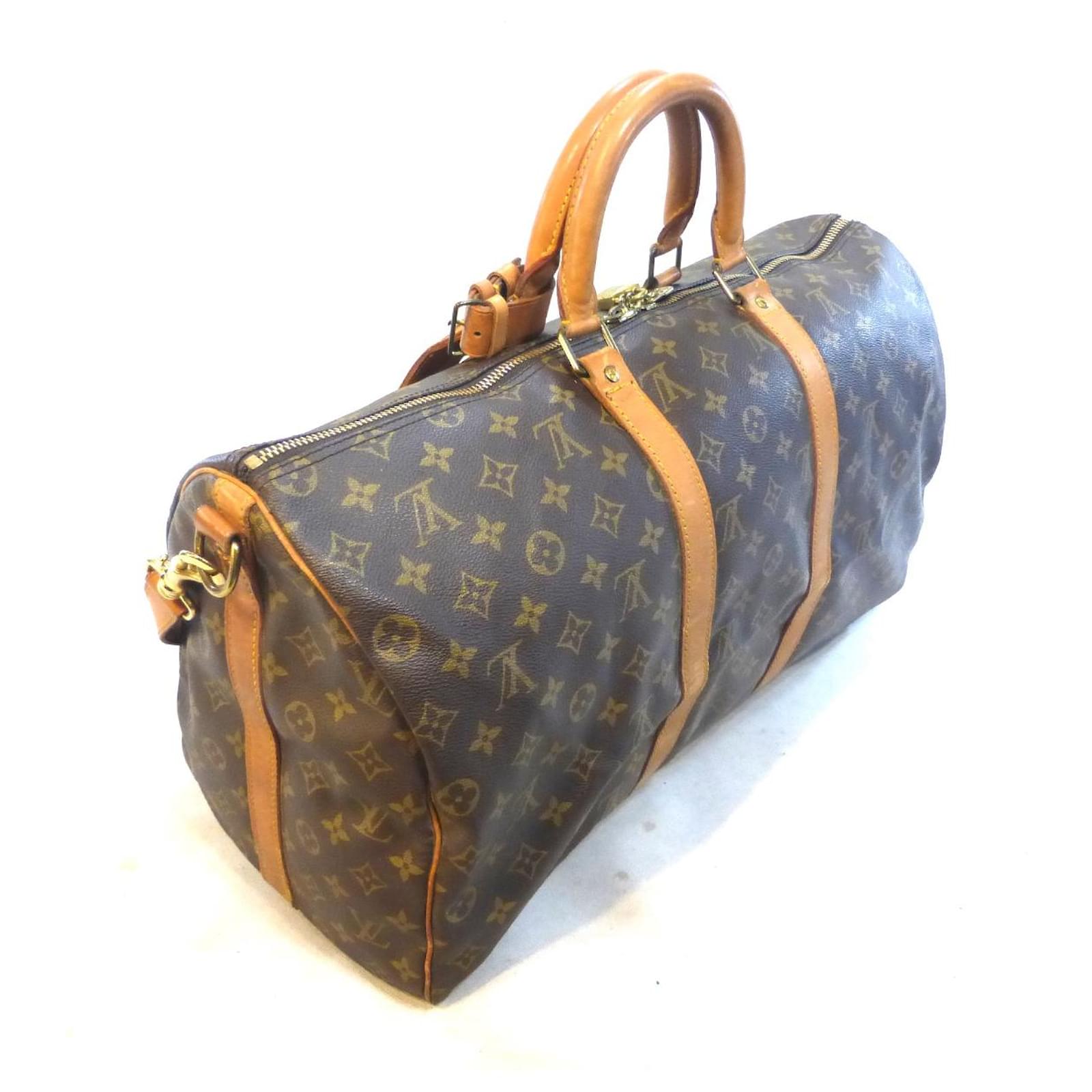 Louis Vuitton keepall 50 monogram shoulder strap Brown Leather ref.183901 -  Joli Closet