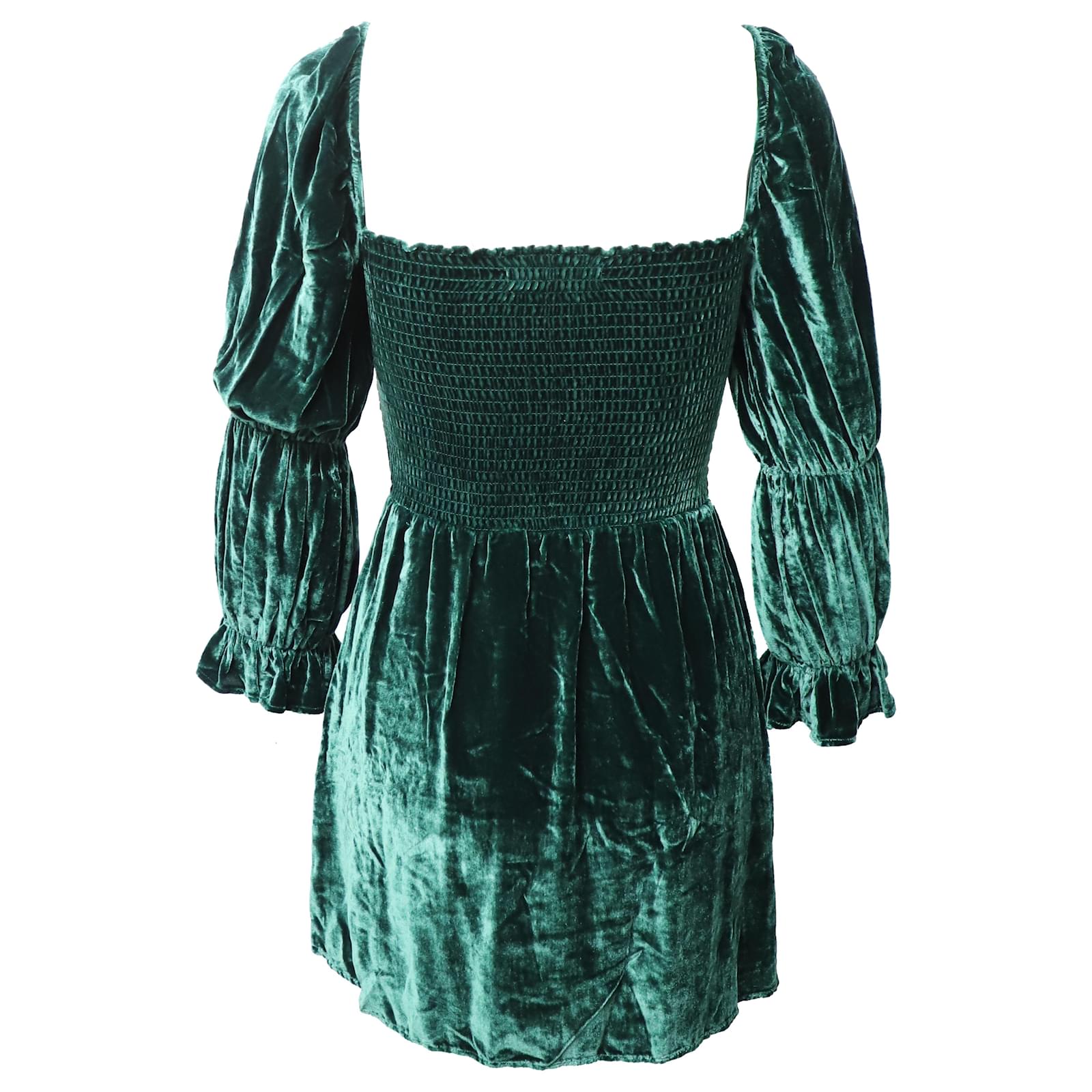 Reformation Albi Velvet Mini Dress in Green Rayon (Sold) - Joli Closet