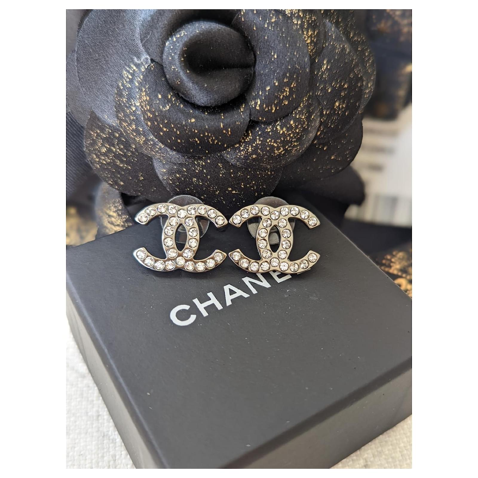 Chanel CC B17K Logo Crystal Large Classic Earrings Metallic Metal
