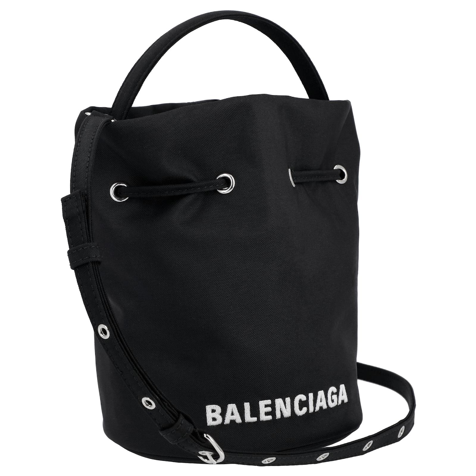 Balenciaga Women Extra Small Logo Bucket Bag In Black Nylon Polyamide ...