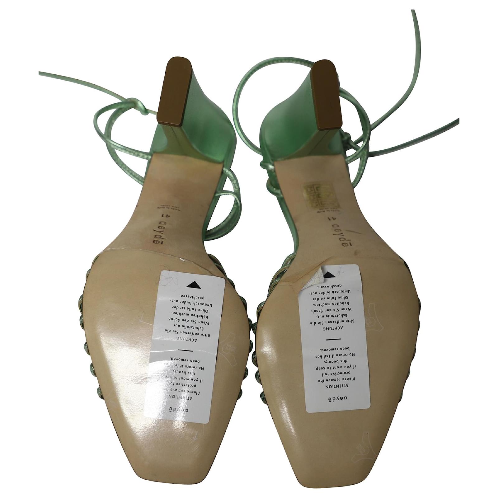 Aeyde Daisy Metallic Sandals in Mint Leather Joli Closet