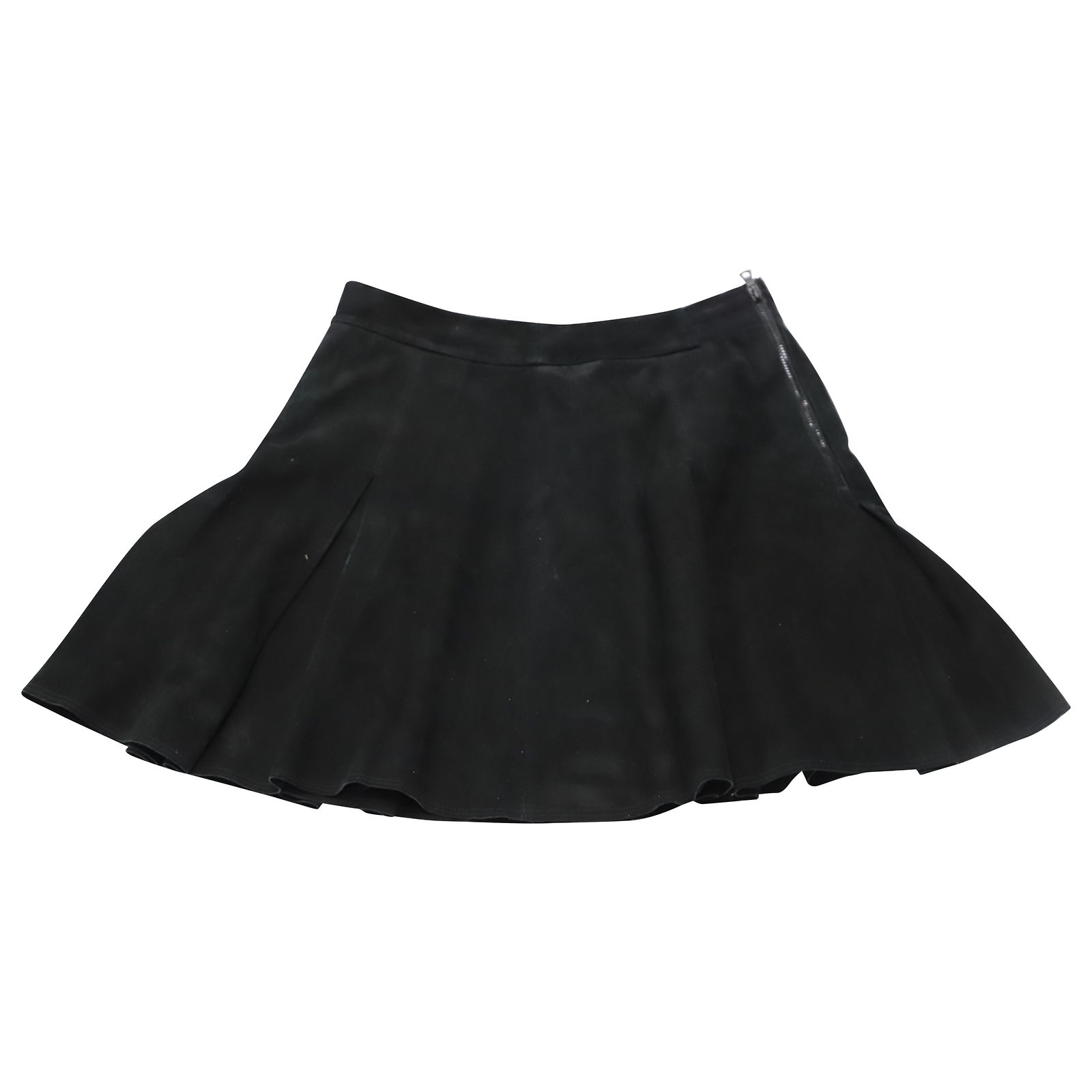 Jupe En Cuir D'agneau Alice + Olivia - Taille 2, Noir, Longueur Genoux, Style évasé, Neuf Avec étiquettes