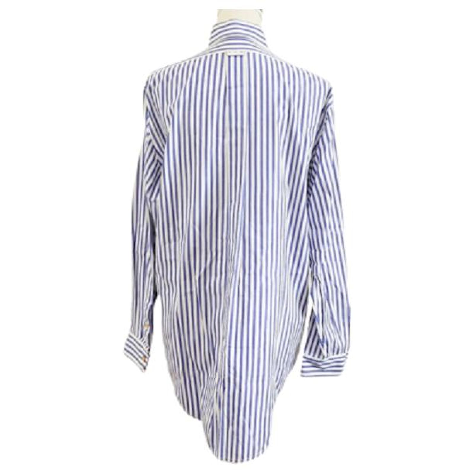 *[Used] Chanel Striped Shirt Pocket Coco Mark White x Blue Gold