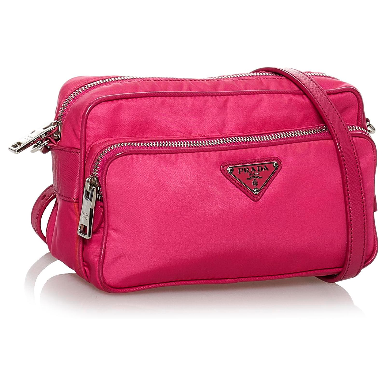 Prada Pink Tessuto Crossbody Bag Leather Pony-style calfskin Nylon Cloth  ref.435045 - Joli Closet