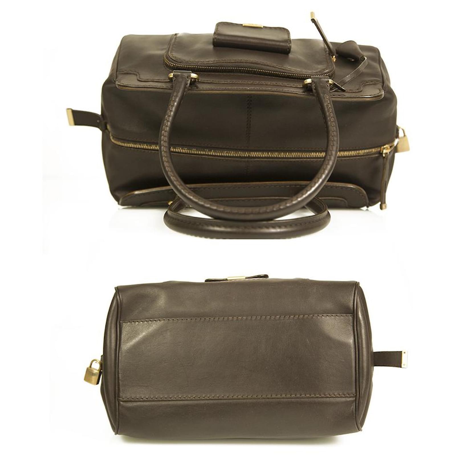 Tod's TODS Brown Leather Gold Tone HW Padlock Front Pocket