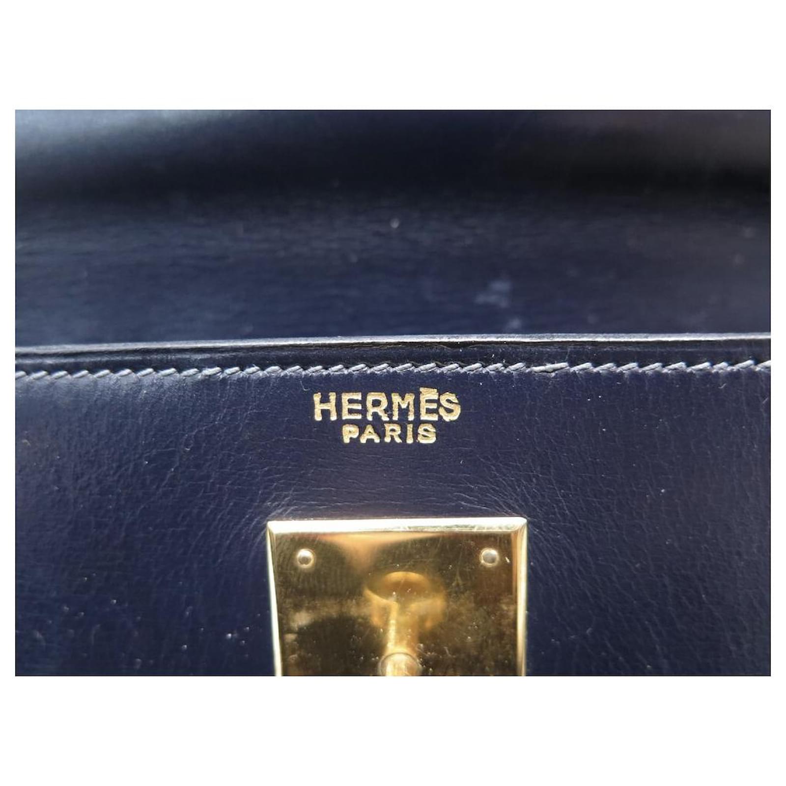 sac a main hermes kelly 29 sellier 1987 cuir box bleu