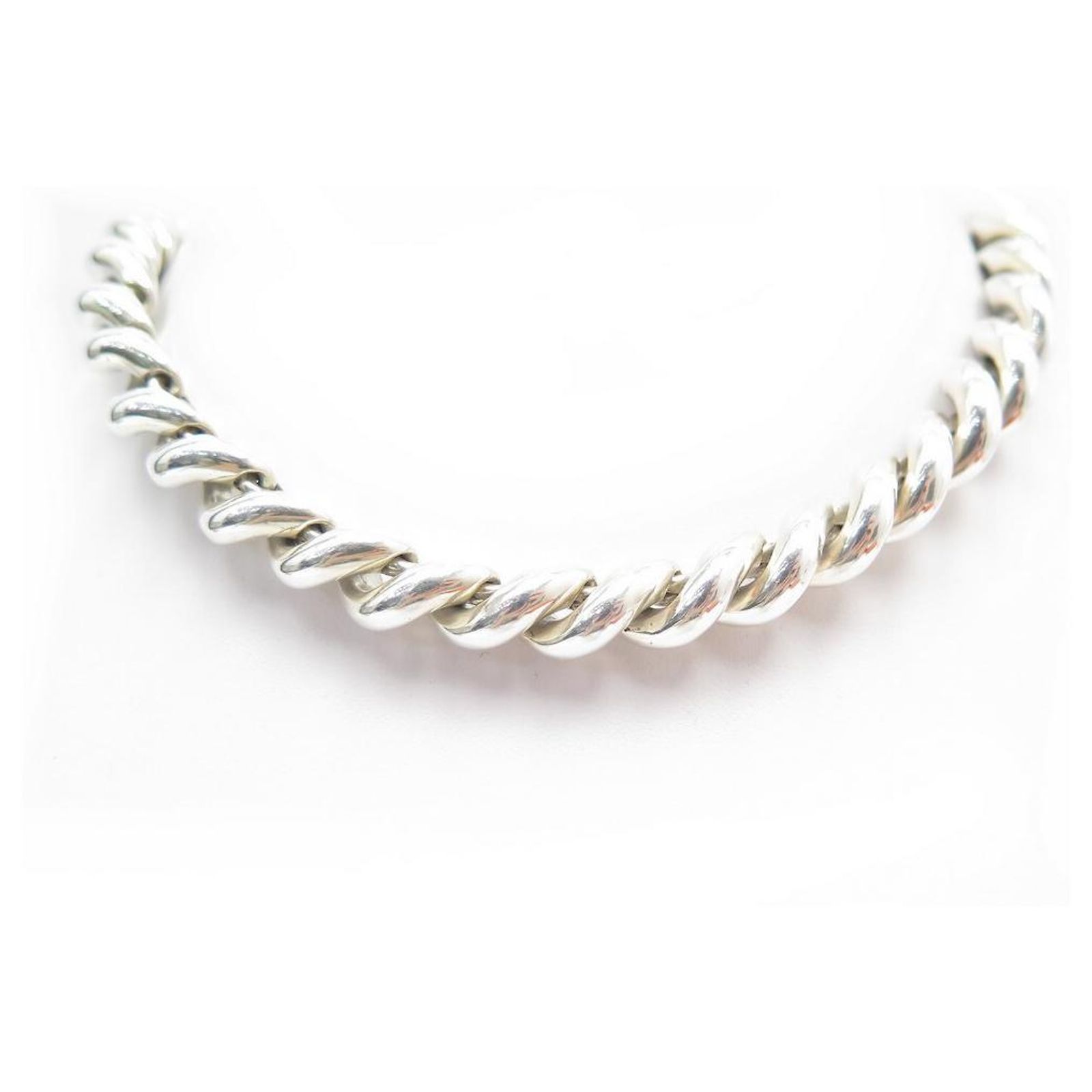 Grand Sautoir Vintage En Argent Massif - Collier Torsadé, 80 Cm, Environ 35 Grammes - Occasion