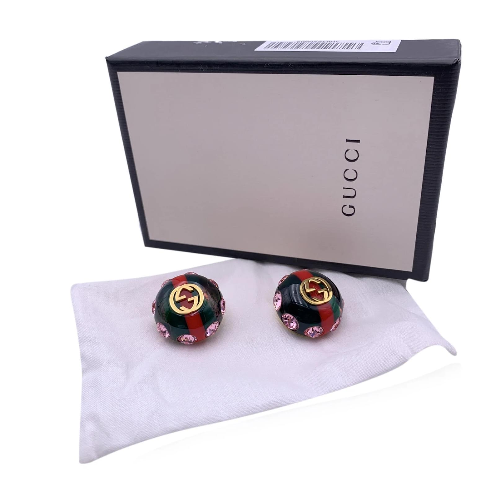 Authentic GUCCI Earrings Interlocking GG Logo Green Red Web Large Medallion